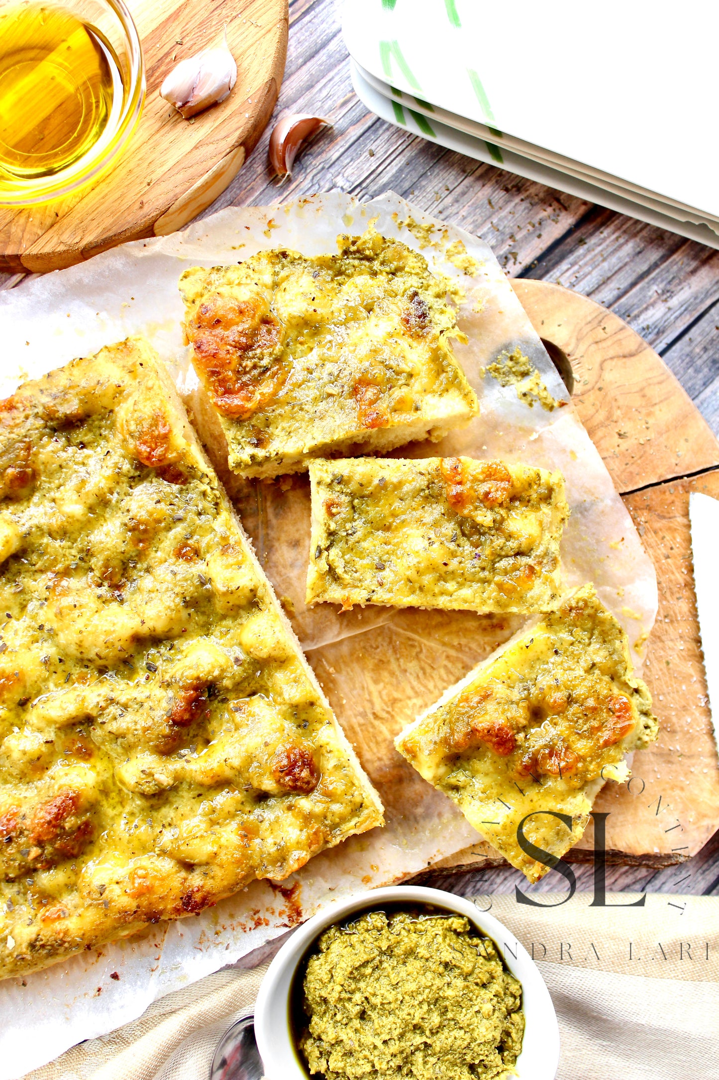 Sourdough Focaccia with Basil Pesto & Mozzarella Cheese - Exclusive
