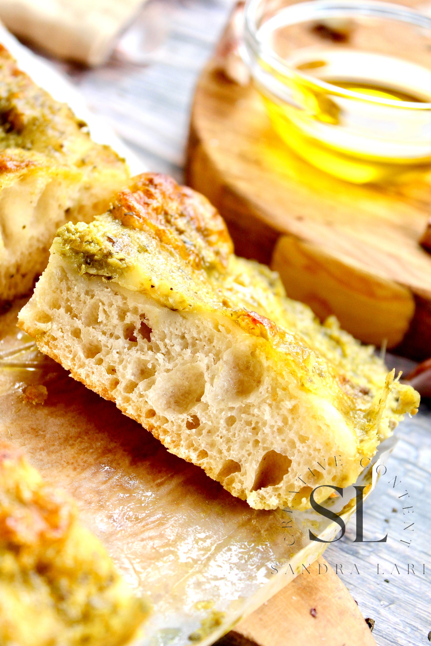 Sourdough Focaccia with Basil Pesto & Mozzarella Cheese - Exclusive