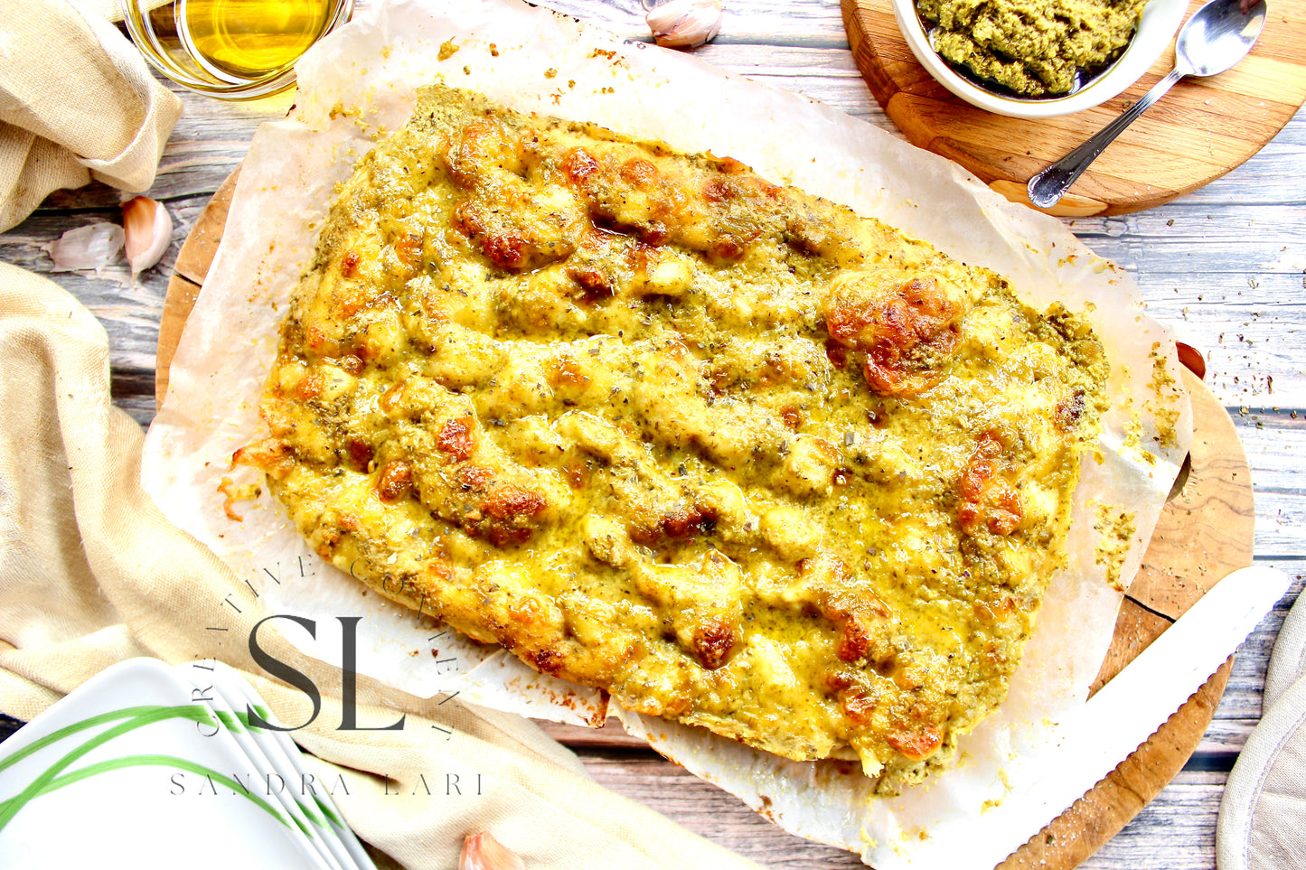 Sourdough Focaccia with Basil Pesto & Mozzarella Cheese - Exclusive