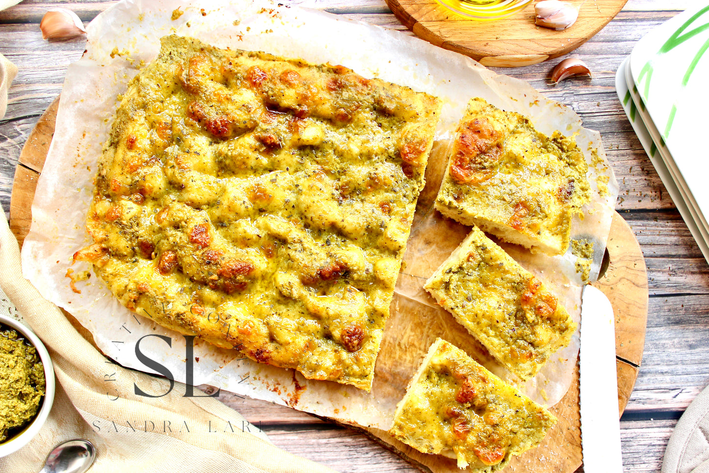 Sourdough Focaccia with Basil Pesto & Mozzarella Cheese - Exclusive