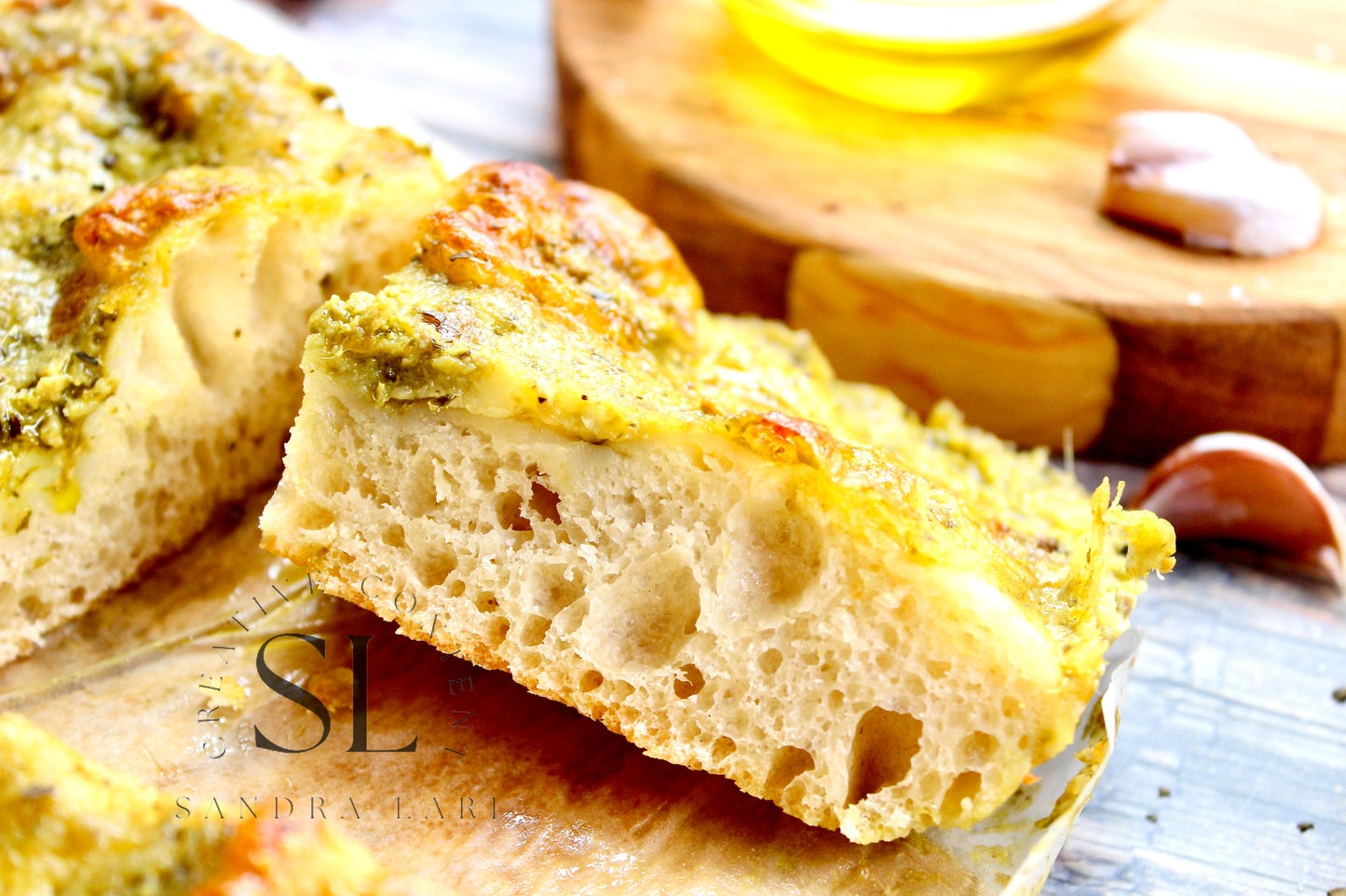 Sourdough Focaccia with Basil Pesto & Mozzarella Cheese - Exclusive