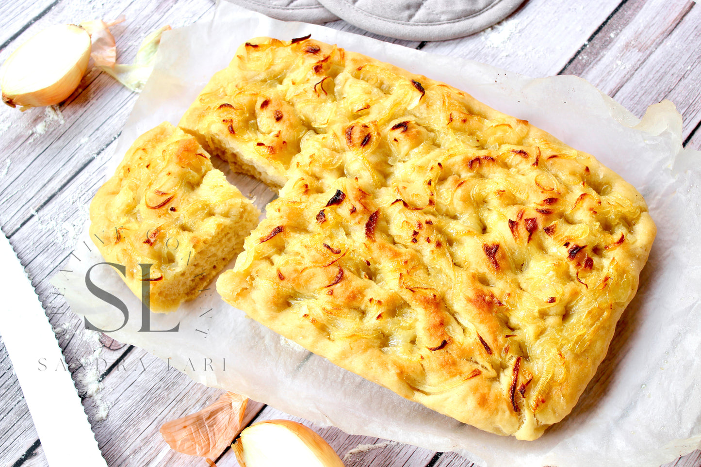 Easy Sourdough Focaccia with Caramelized Onions Set 2 of 3