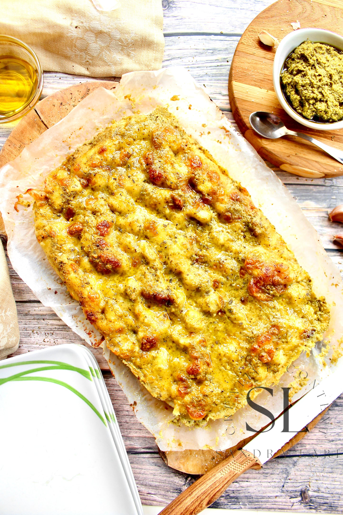 Sourdough Focaccia with Basil Pesto & Mozzarella Cheese - Exclusive