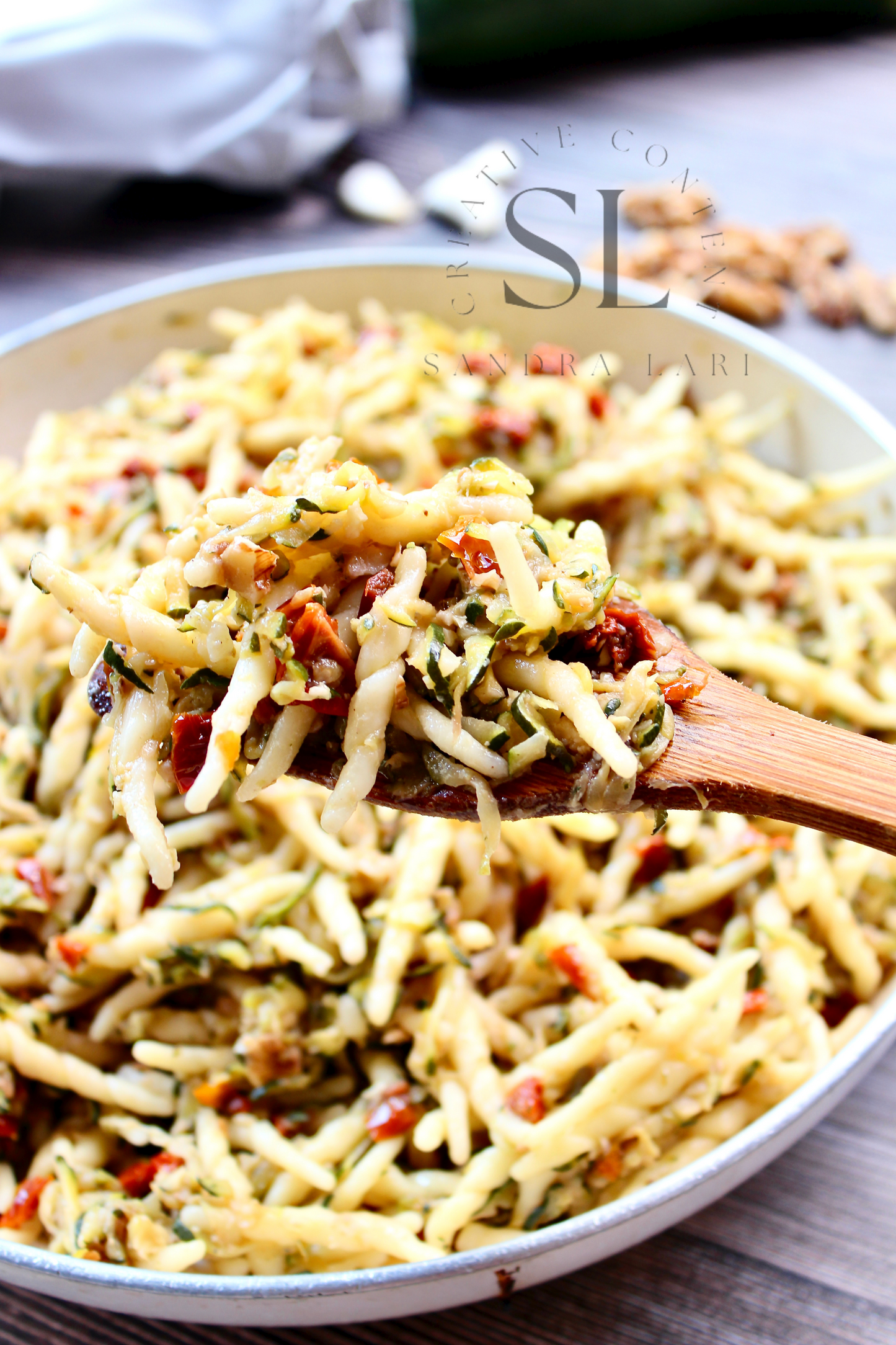 Vegan Pasta with Zucchini, Dry Tomatoes and Walnuts - Set 3 of 3