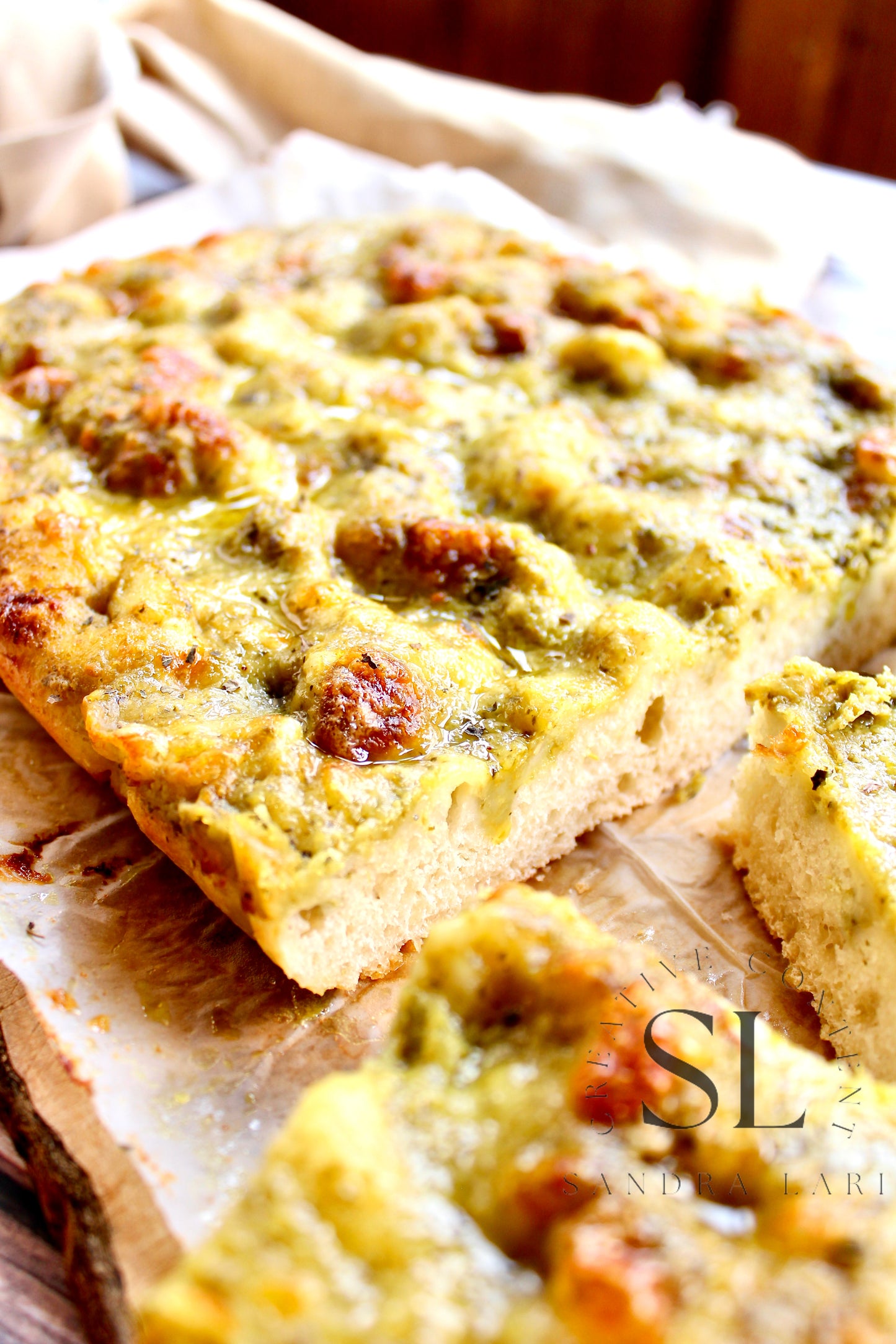 Sourdough Focaccia with Basil Pesto & Mozzarella Cheese - Exclusive