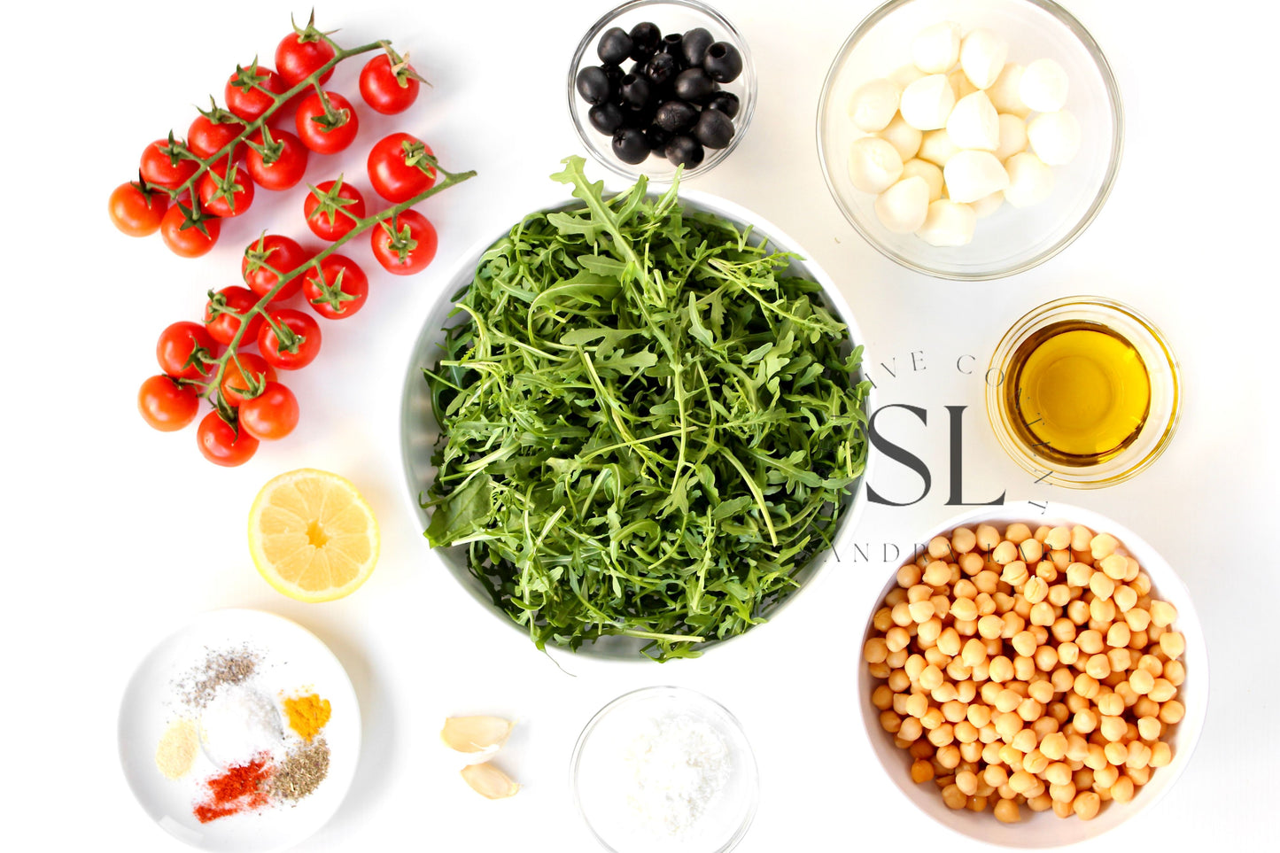 Caprese Arugula Salad with Roasted Chickpeas - Set 4 of 4