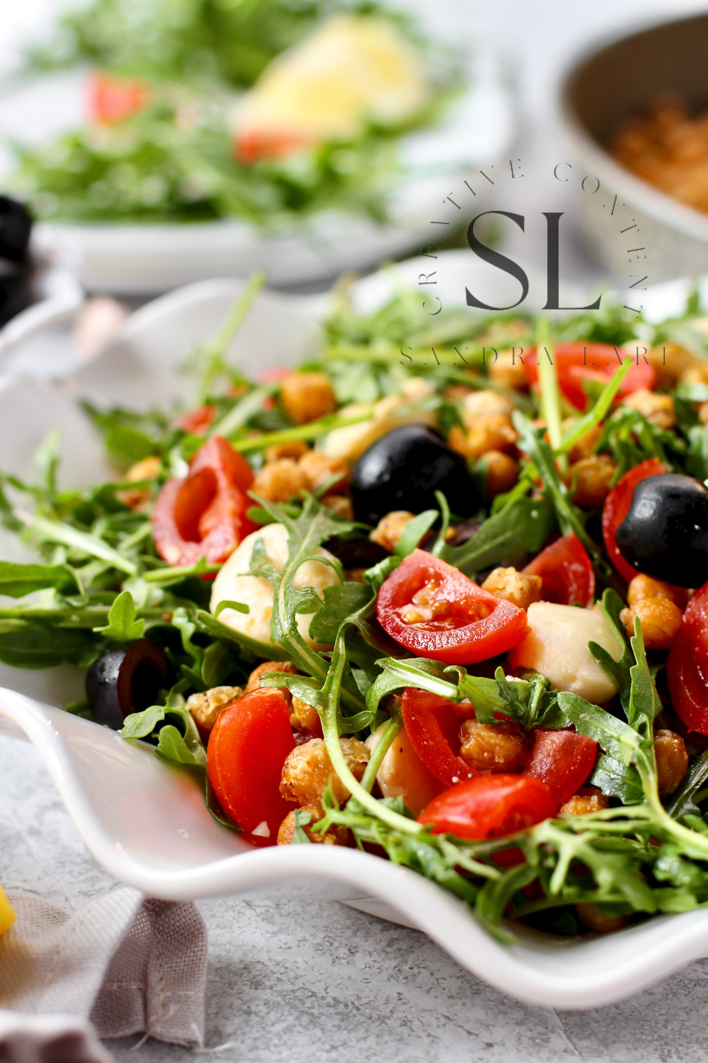 Caprese Arugula Salad with Roasted Chickpeas - Set 4 of 4