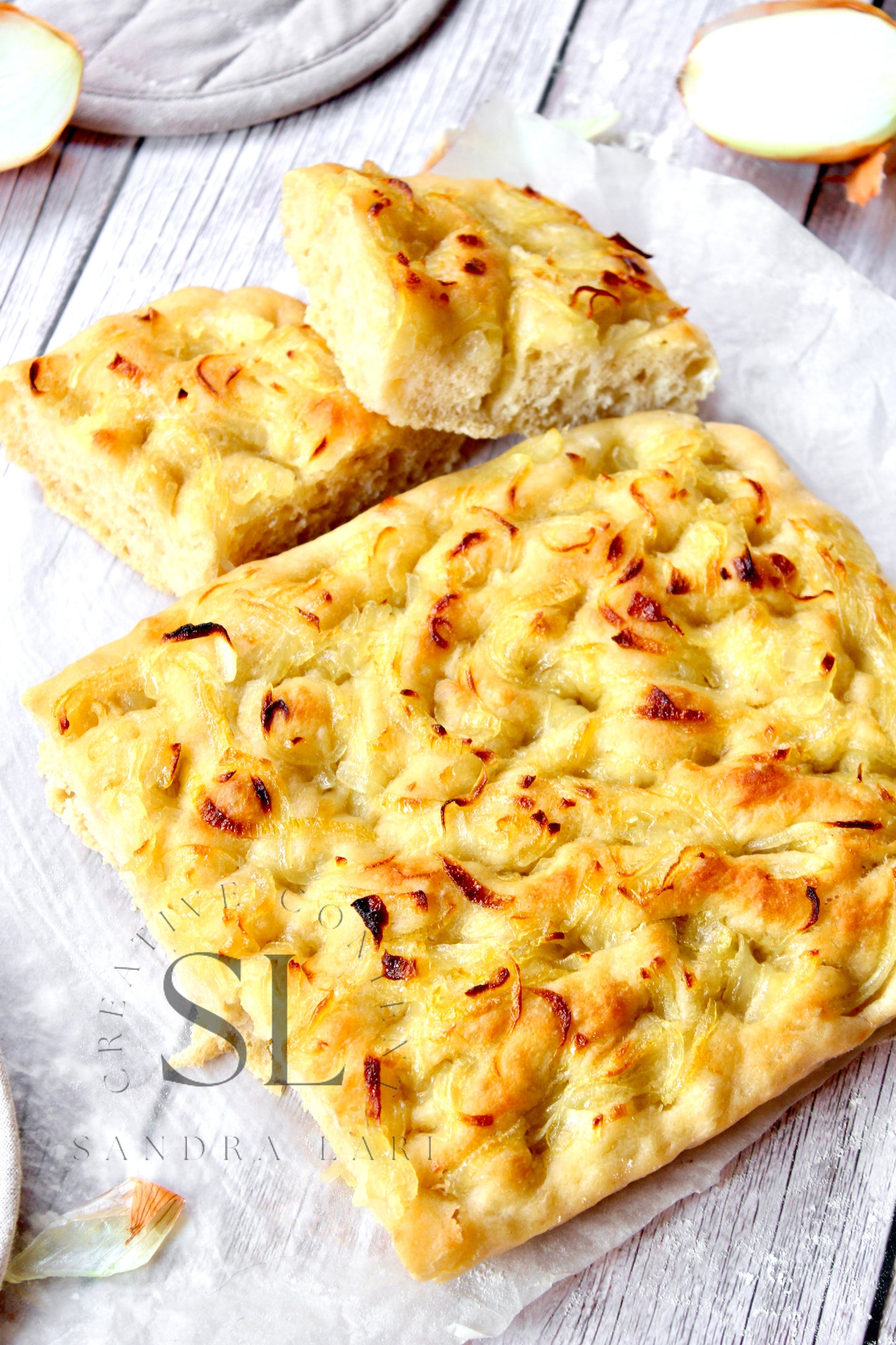 Easy Sourdough Focaccia with Caramelized Onions Set 2 of 3