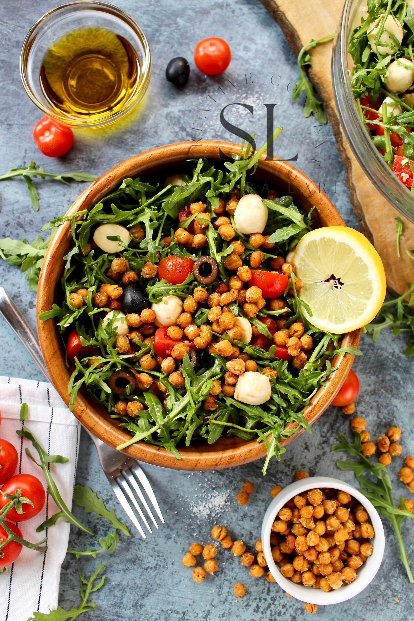 Caprese Arugula Salad with Roasted Chickpeas - Set 3 of 4