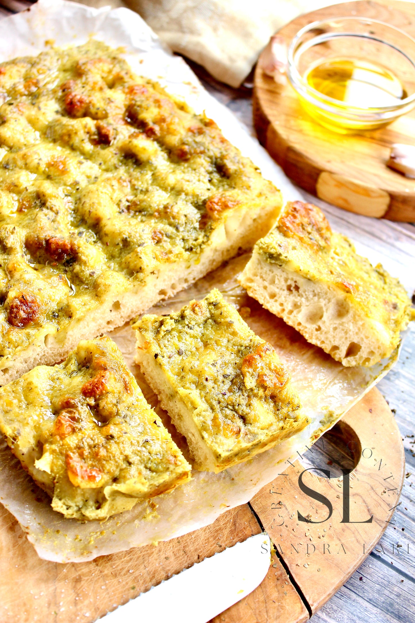 Sourdough Focaccia with Basil Pesto & Mozzarella Cheese - Exclusive