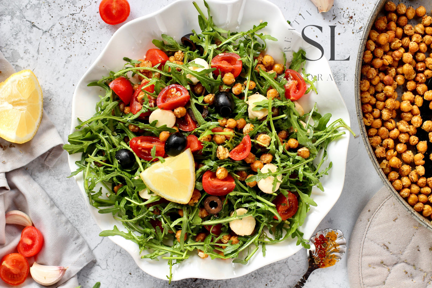 Caprese Arugula Salad with Roasted Chickpeas - Set 4 of 4
