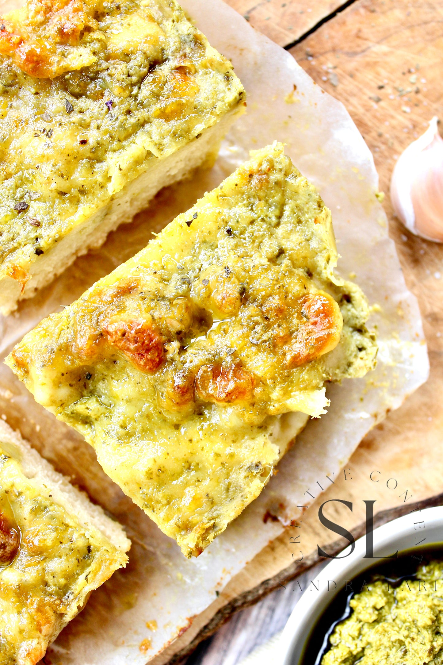 Sourdough Focaccia with Basil Pesto & Mozzarella Cheese - Exclusive