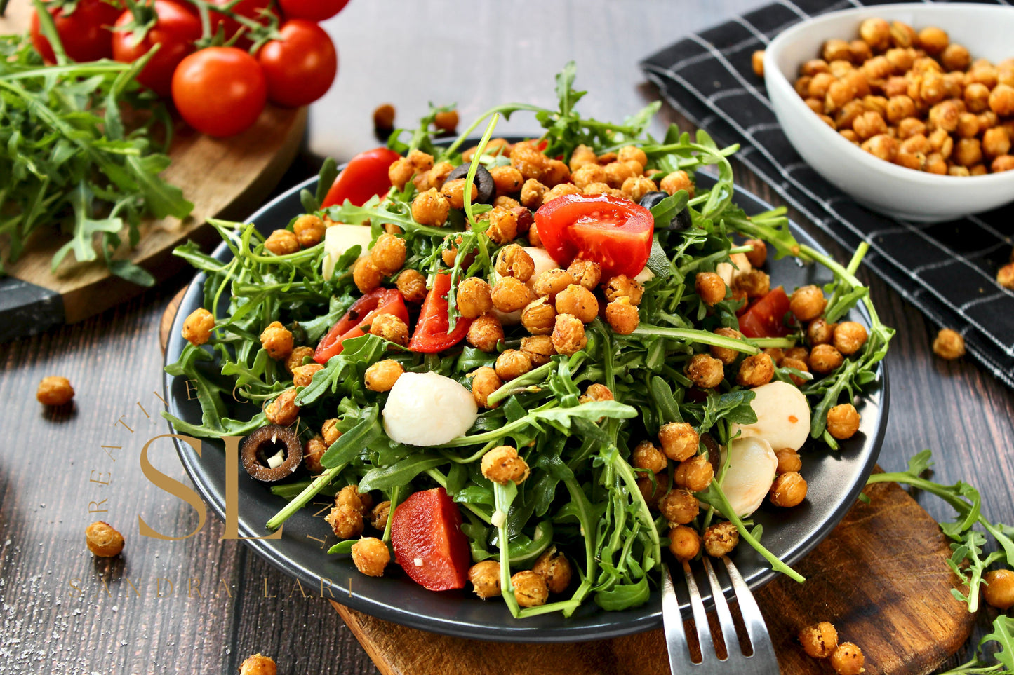 Caprese Arugula Salad with Roasted Chickpeas - Set 1 of 4