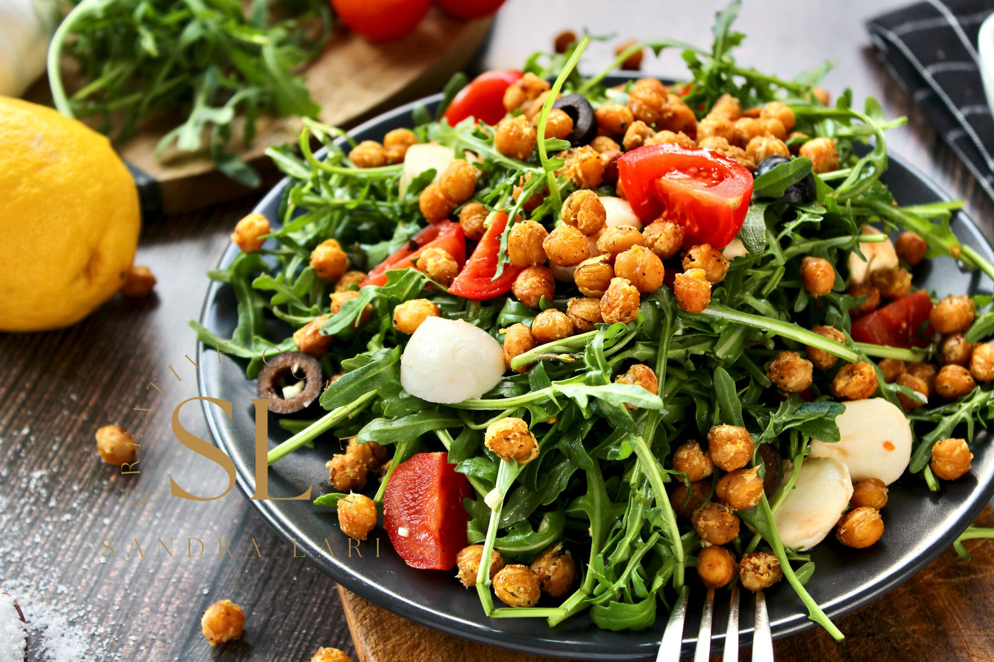 Caprese Arugula Salad with Roasted Chickpeas - Set 1 of 4