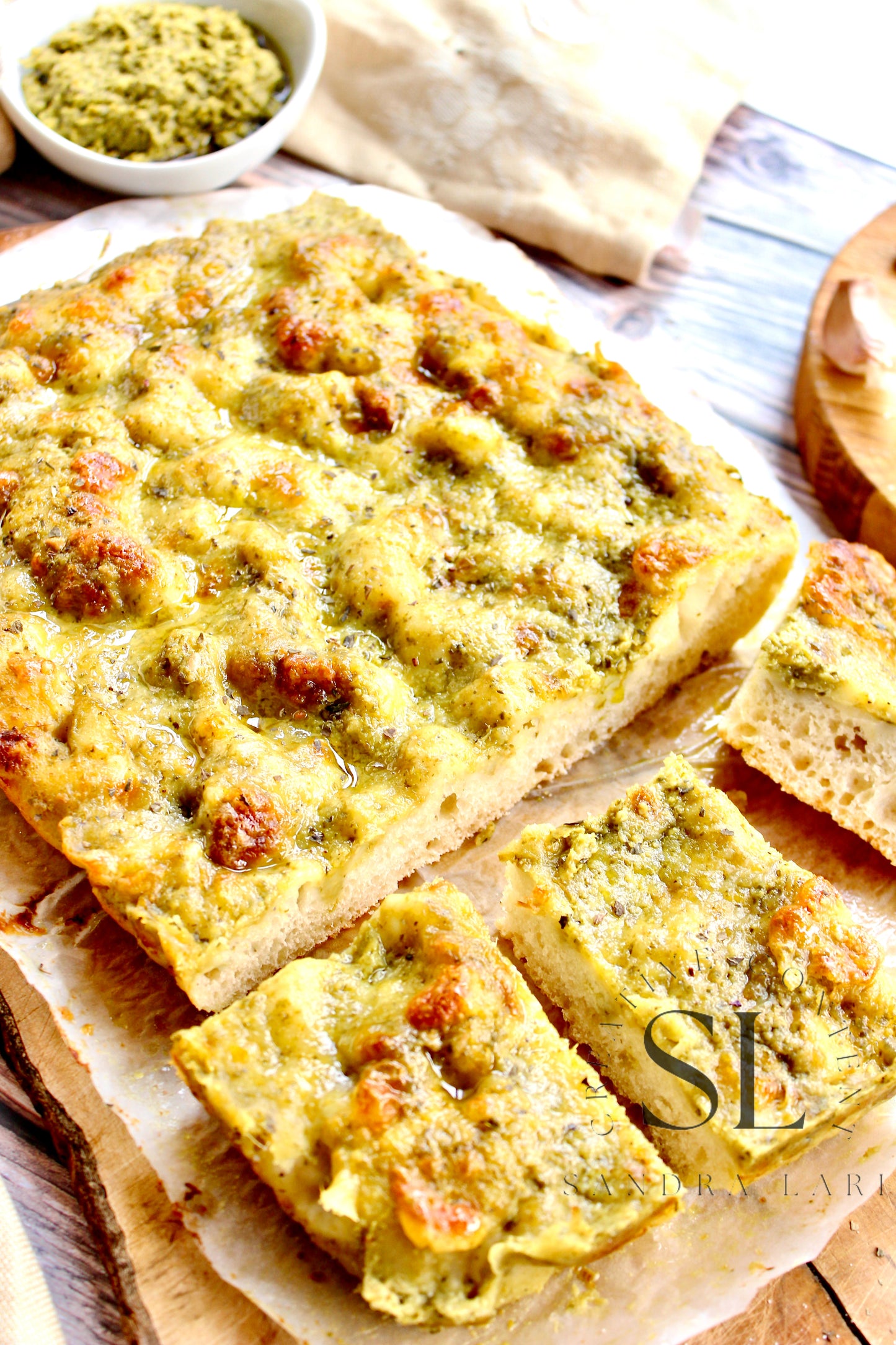 Sourdough Focaccia with Basil Pesto & Mozzarella Cheese - Exclusive