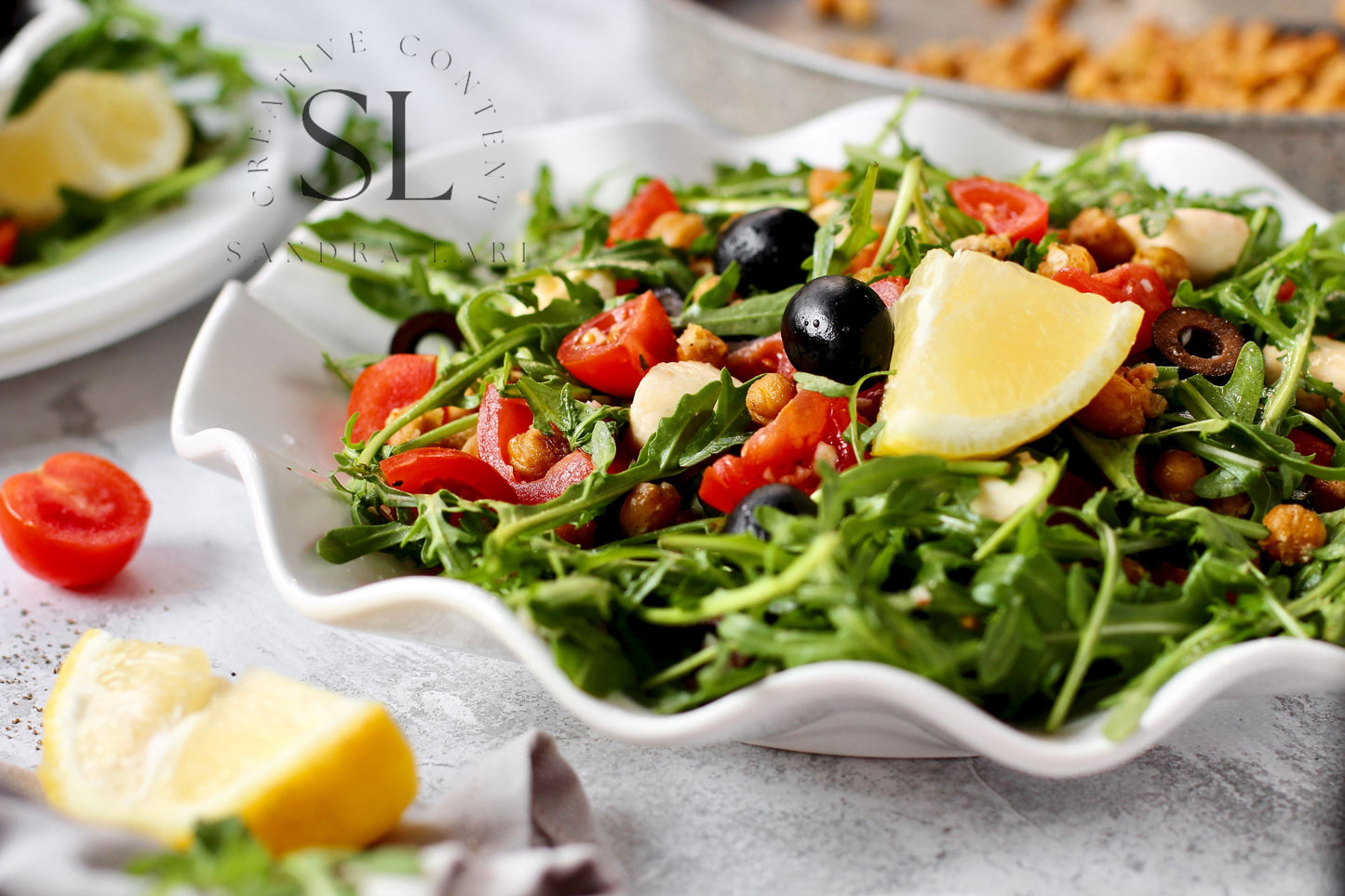 Caprese Arugula Salad with Roasted Chickpeas - Set 4 of 4