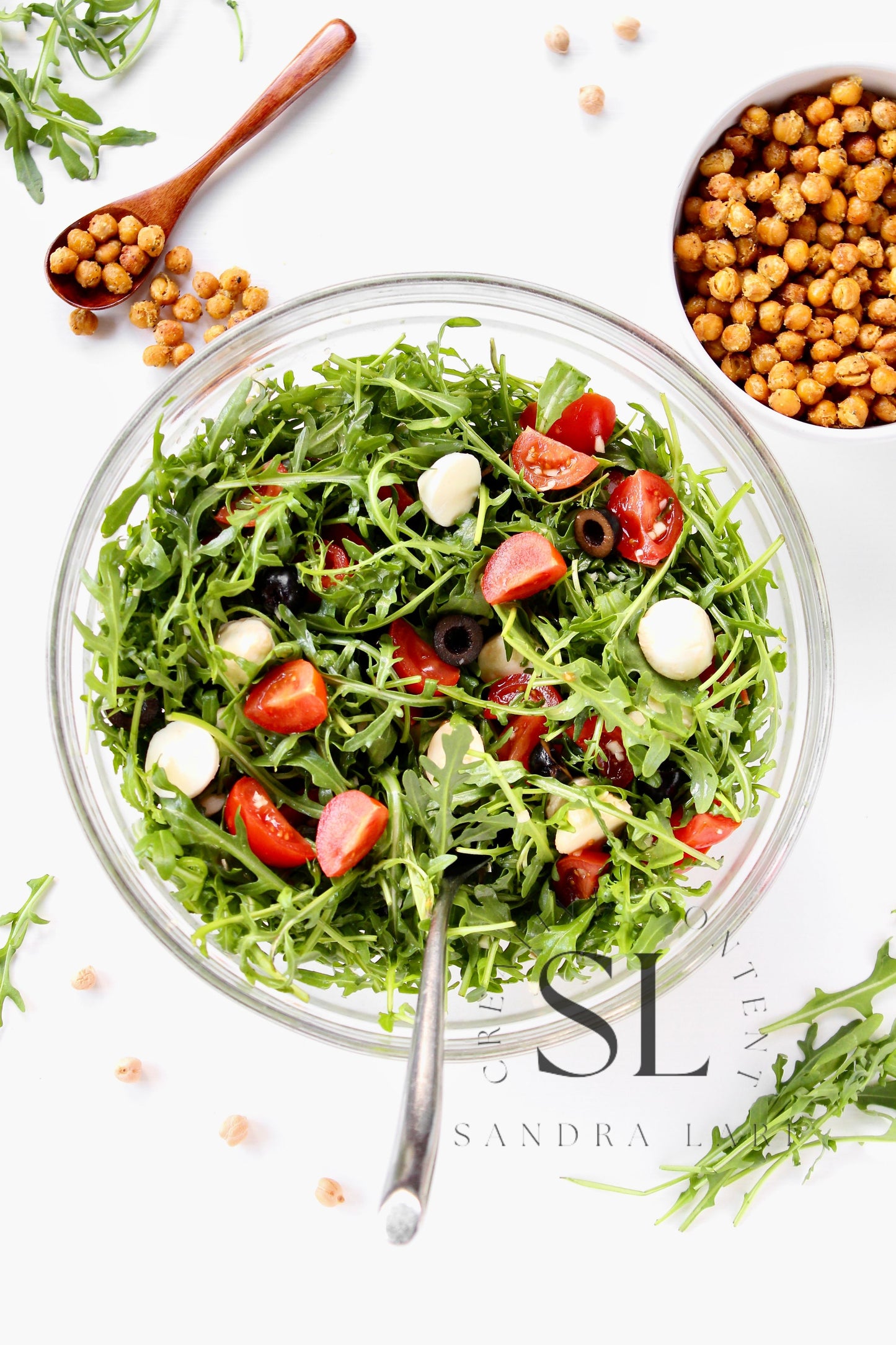 Caprese Arugula Salad with Roasted Chickpeas - Set 3 of 4