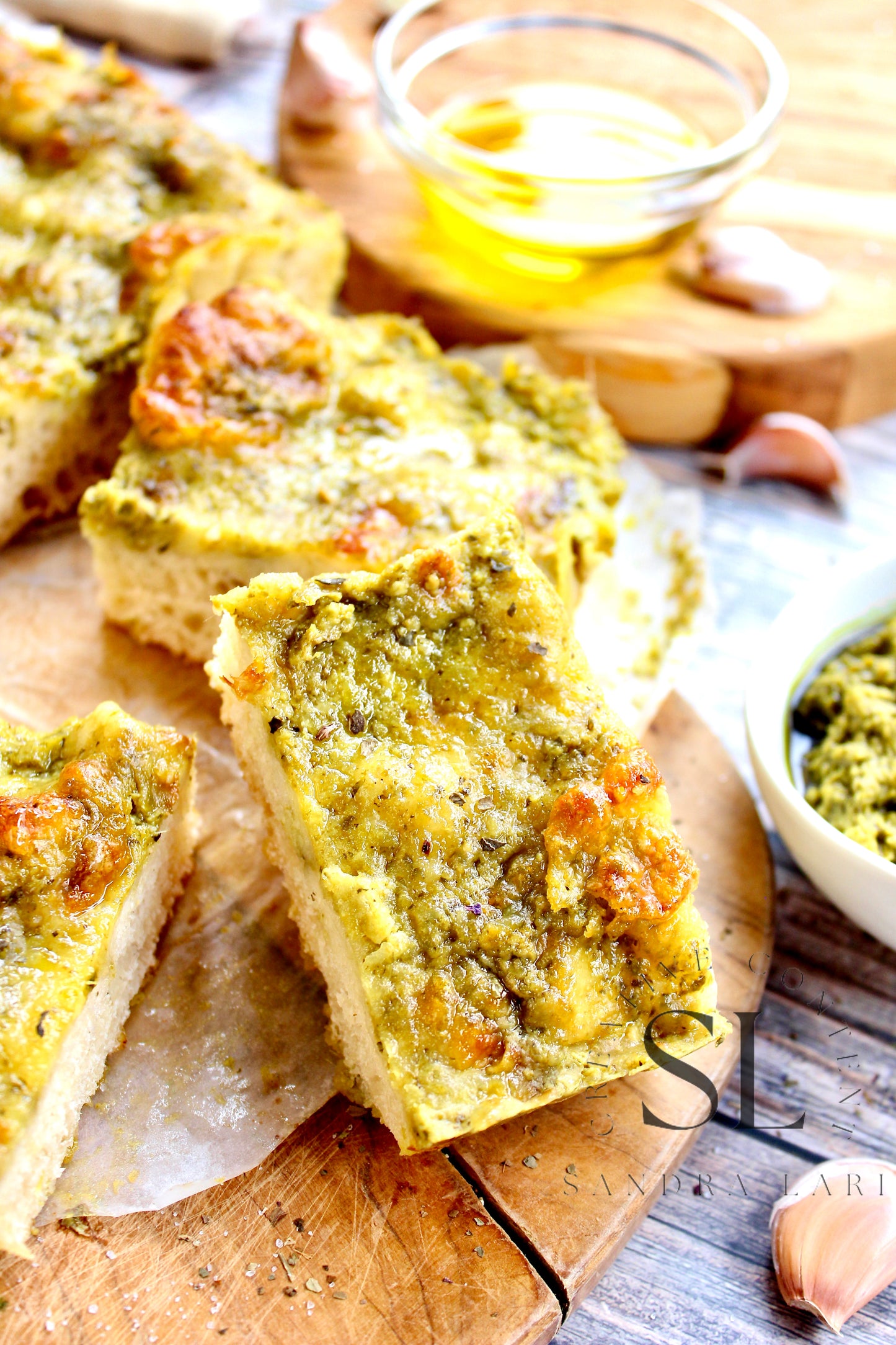 Sourdough Focaccia with Basil Pesto & Mozzarella Cheese - Exclusive
