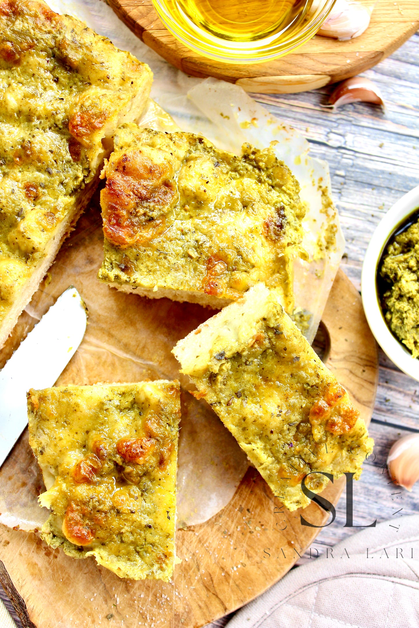 Sourdough Focaccia with Basil Pesto & Mozzarella Cheese - Exclusive