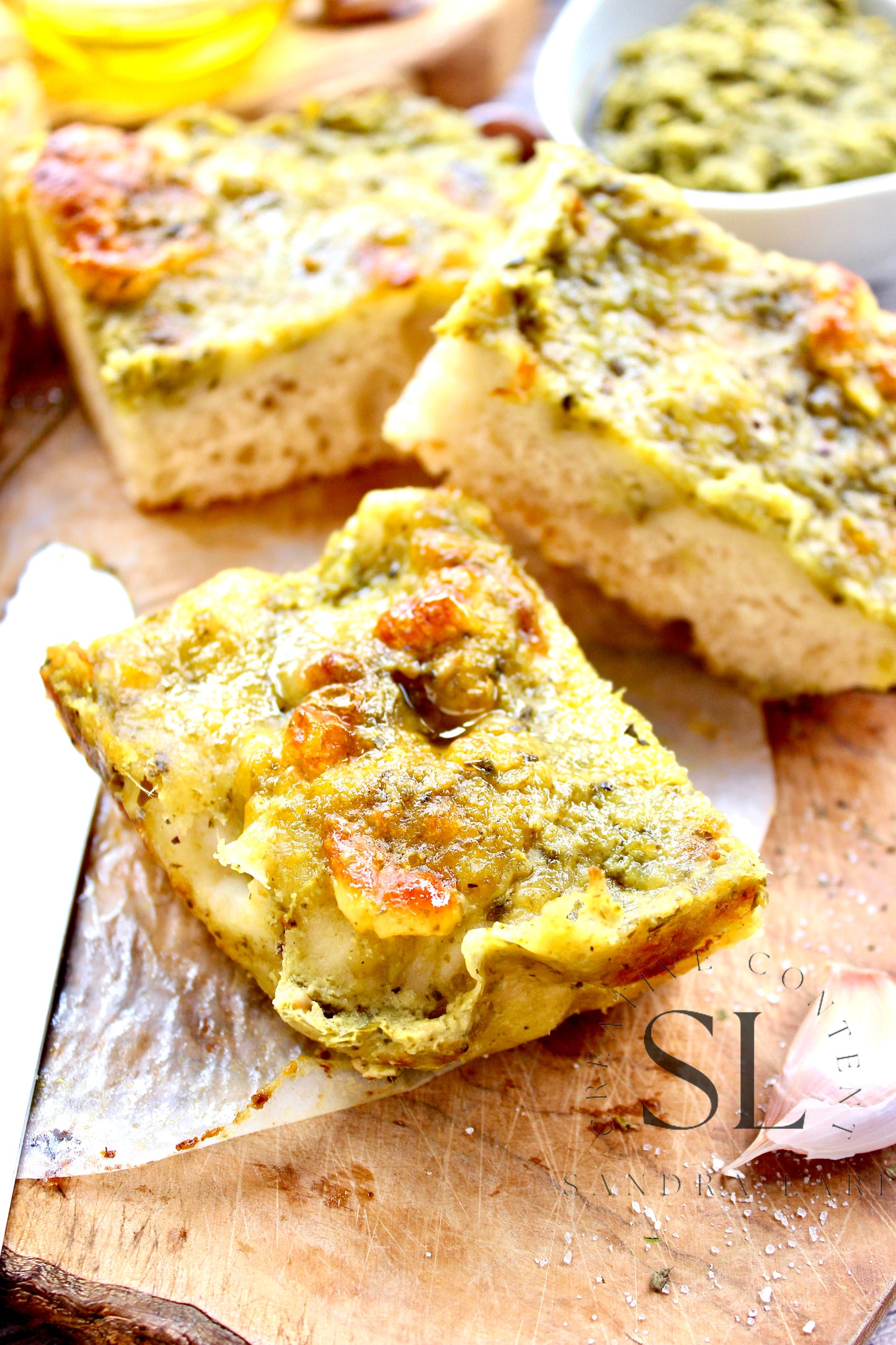 Sourdough Focaccia with Basil Pesto & Mozzarella Cheese - Exclusive