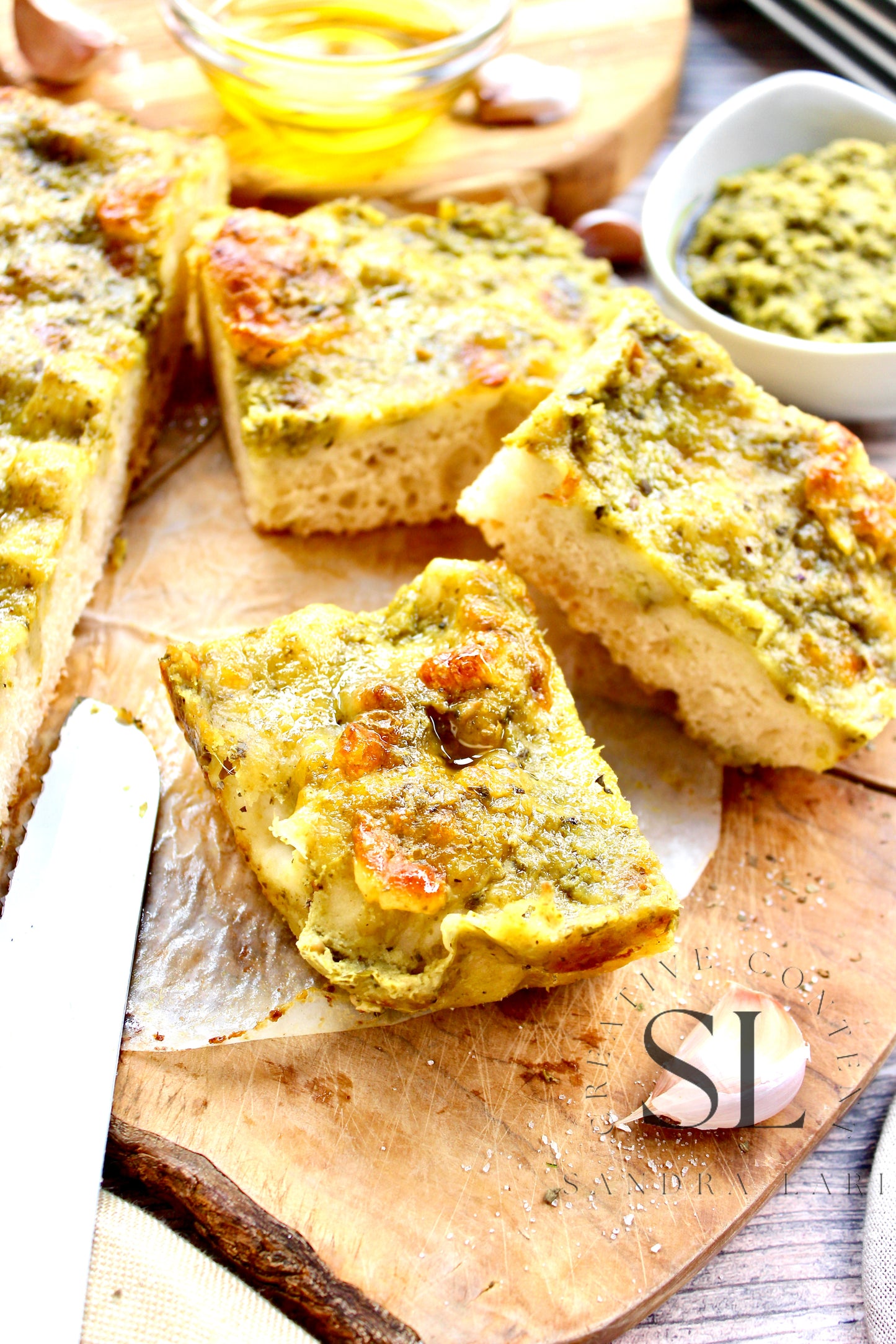 Sourdough Focaccia with Basil Pesto & Mozzarella Cheese - Exclusive