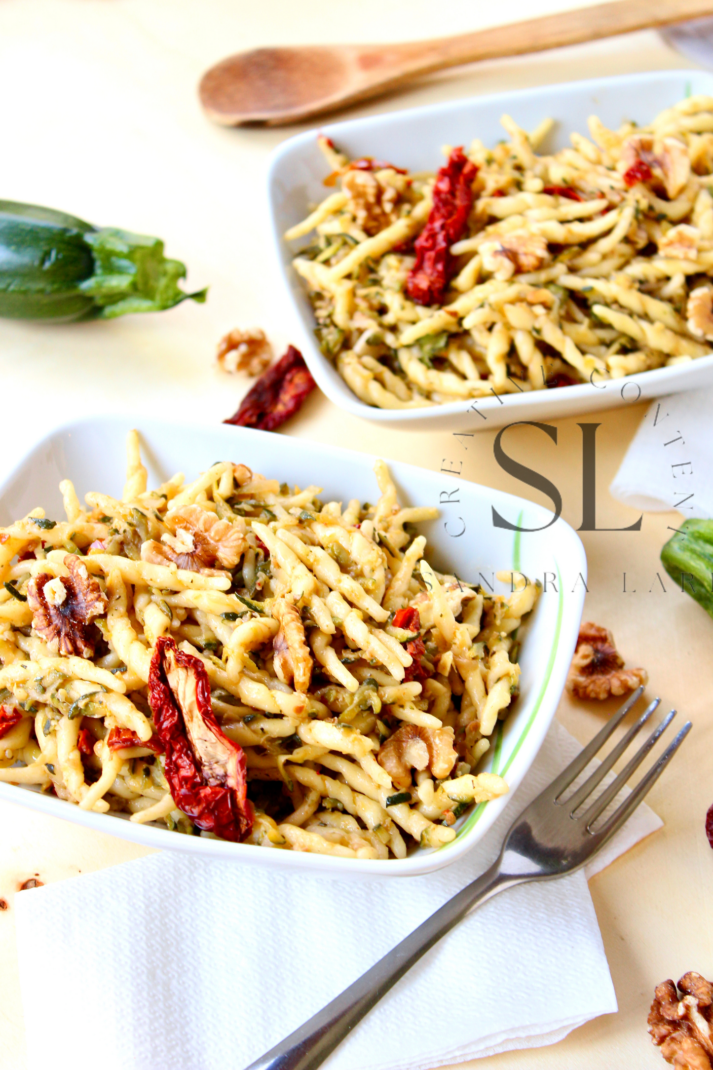 Vegan Pasta with Zucchine, Dry Tomatoes and Walnuts - Set 1 of 3