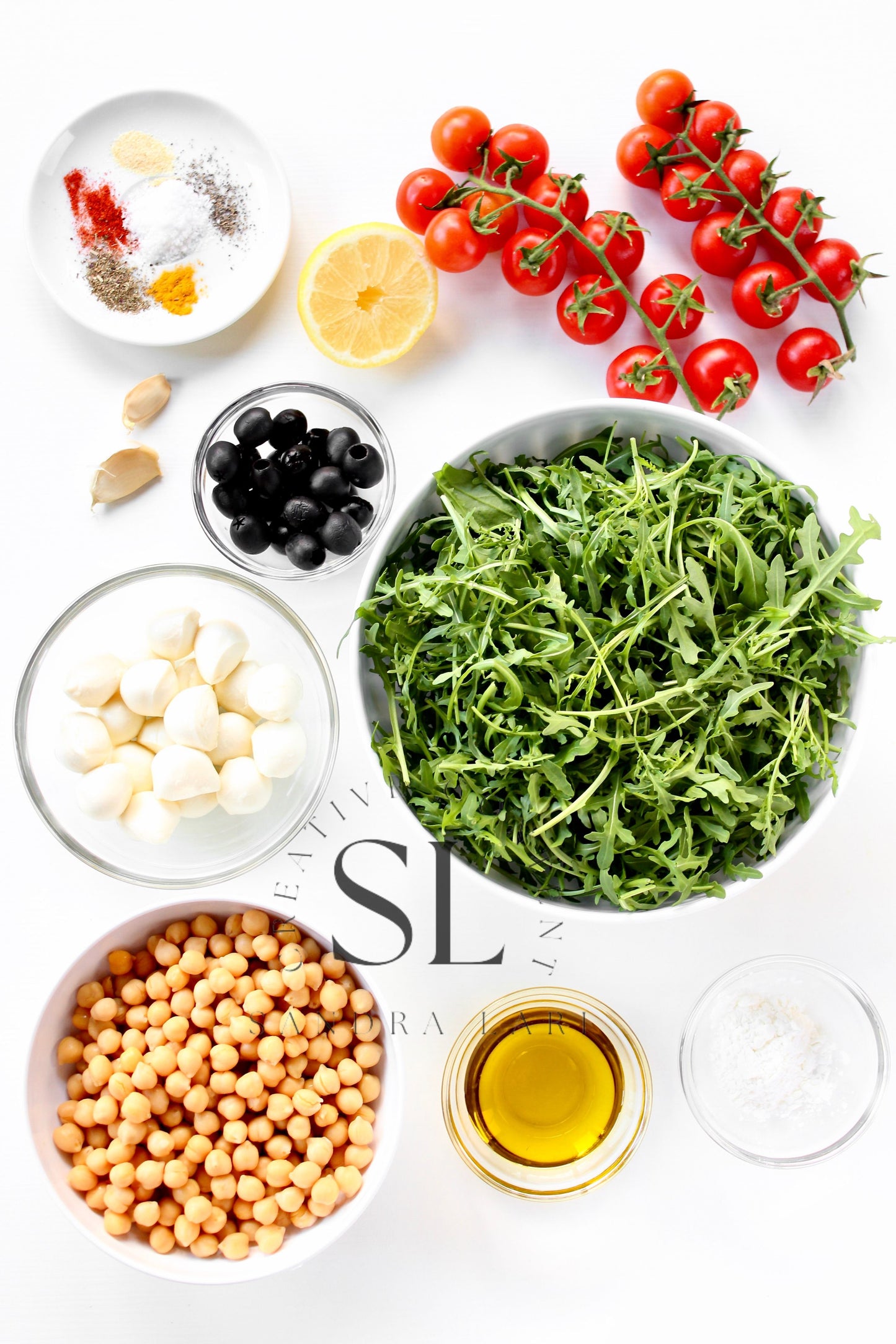 Caprese Arugula Salad with Roasted Chickpeas - Set 4 of 4