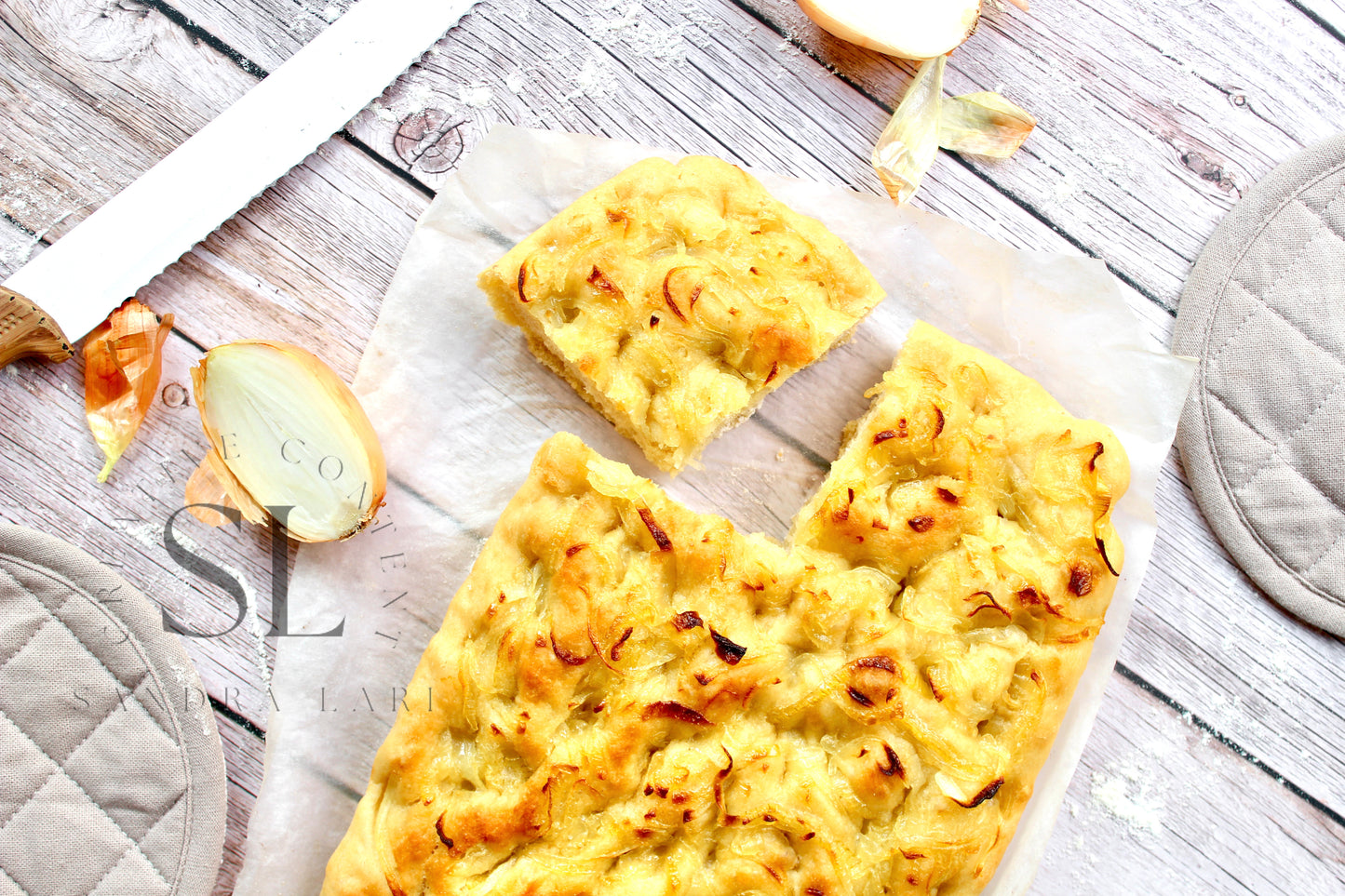 Easy Sourdough Focaccia with Caramelized Onions Set 2 of 3