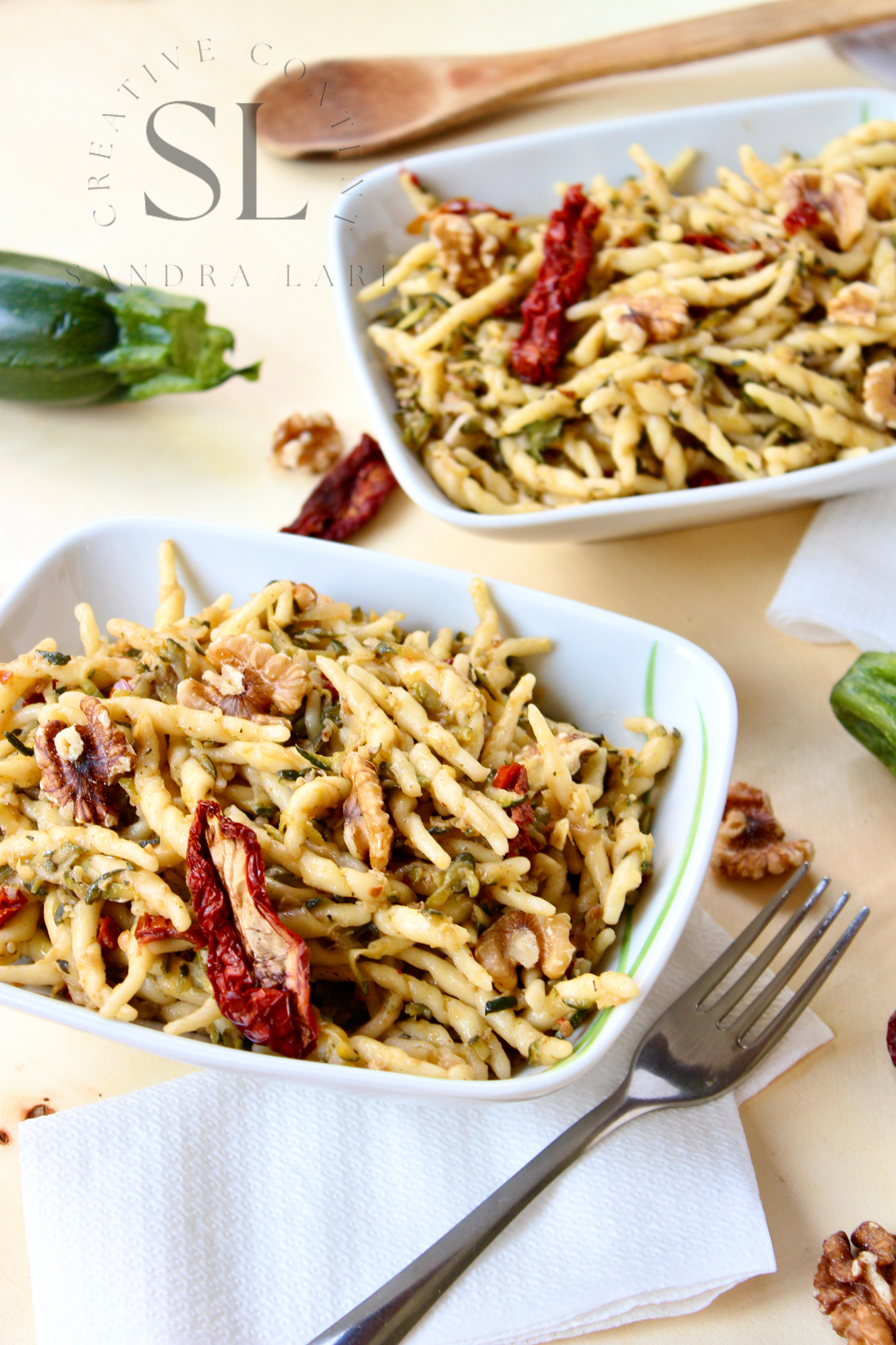 Vegan Pasta with Zucchine, Dry Tomatoes and Walnuts - Set 1 of 3