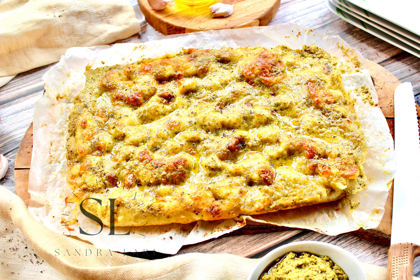 Sourdough Focaccia with Basil Pesto & Mozzarella Cheese - Exclusive