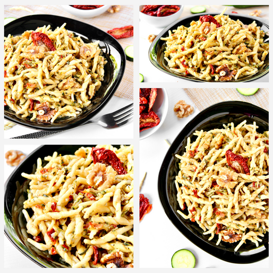 Vegan Pasta with Zucchine, Dry Tomatoes and Walnuts - Set 2 of 3