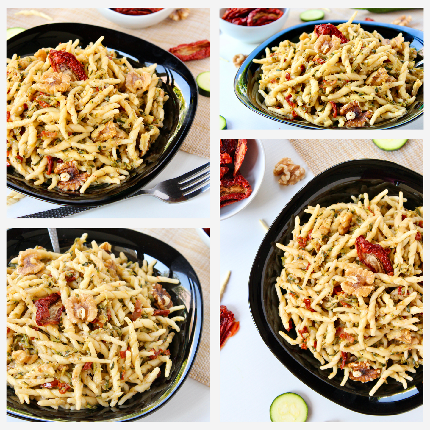 Vegan Pasta with Zucchine, Dry Tomatoes and Walnuts - Set 2 of 3