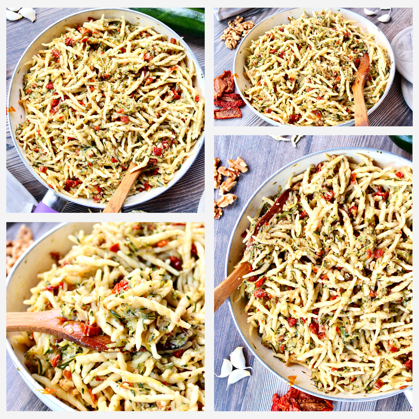 Vegan Pasta with Zucchini, Dry Tomatoes and Walnuts - Set 3 of 3
