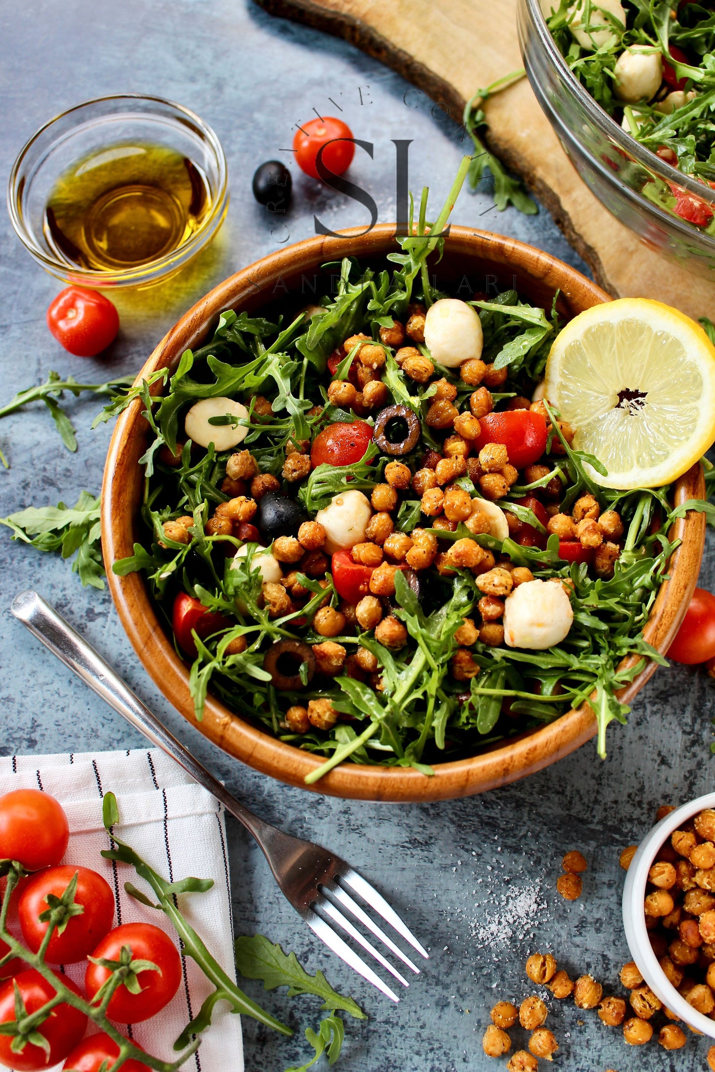 Caprese Arugula Salad with Roasted Chickpeas - Set 3 of 4