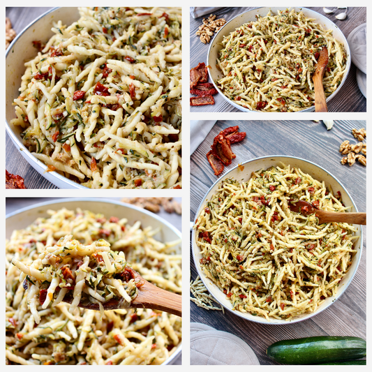 Vegan Pasta with Zucchini, Dry Tomatoes and Walnuts - Set 3 of 3