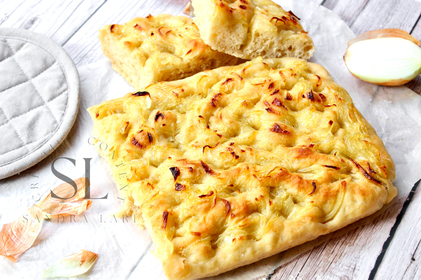 Easy Sourdough Focaccia with Caramelized Onions Set 2 of 3