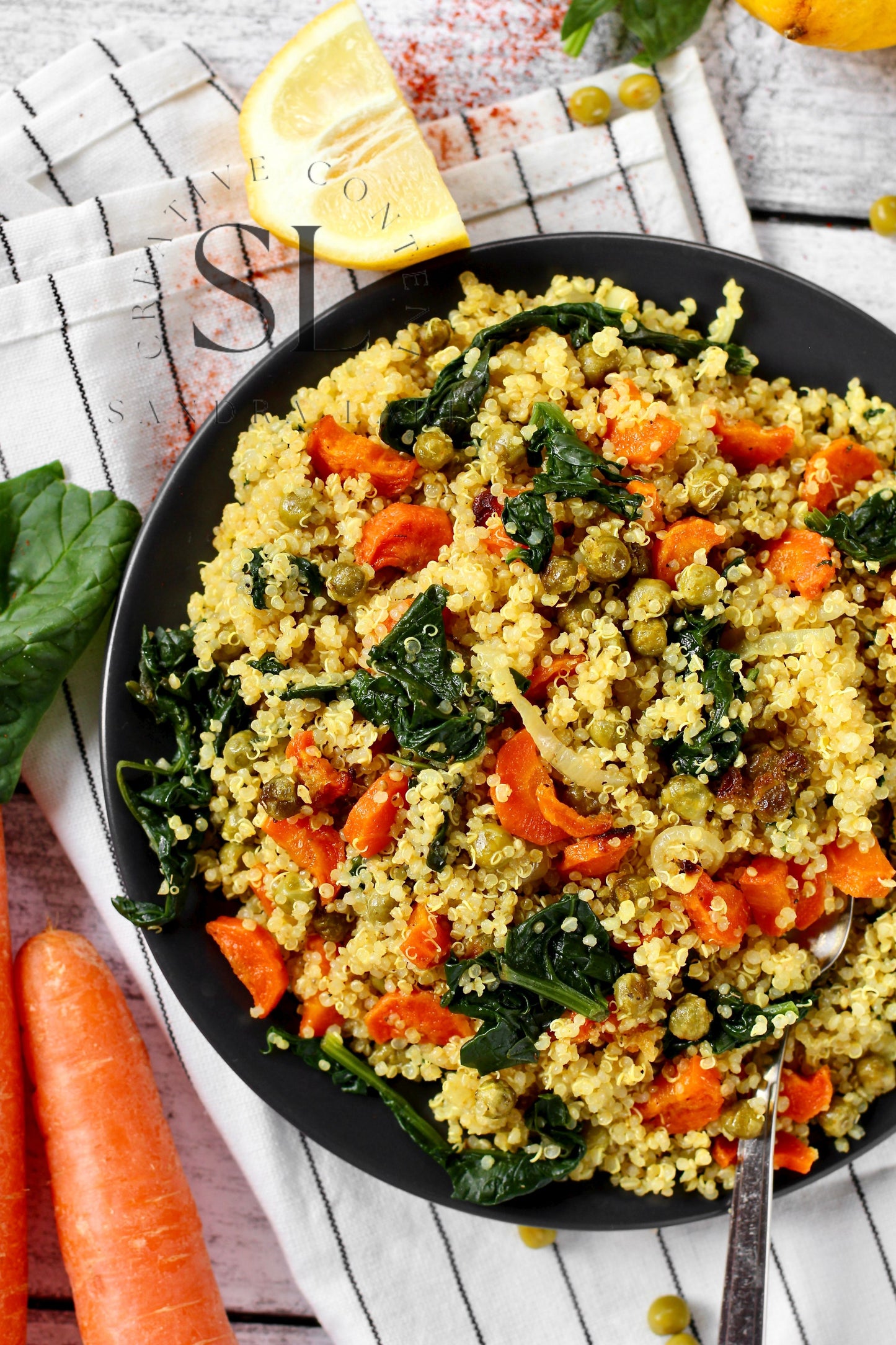 Vegan Roasted Veggies Quinoa Salad with Spinach - Set 3 of 3