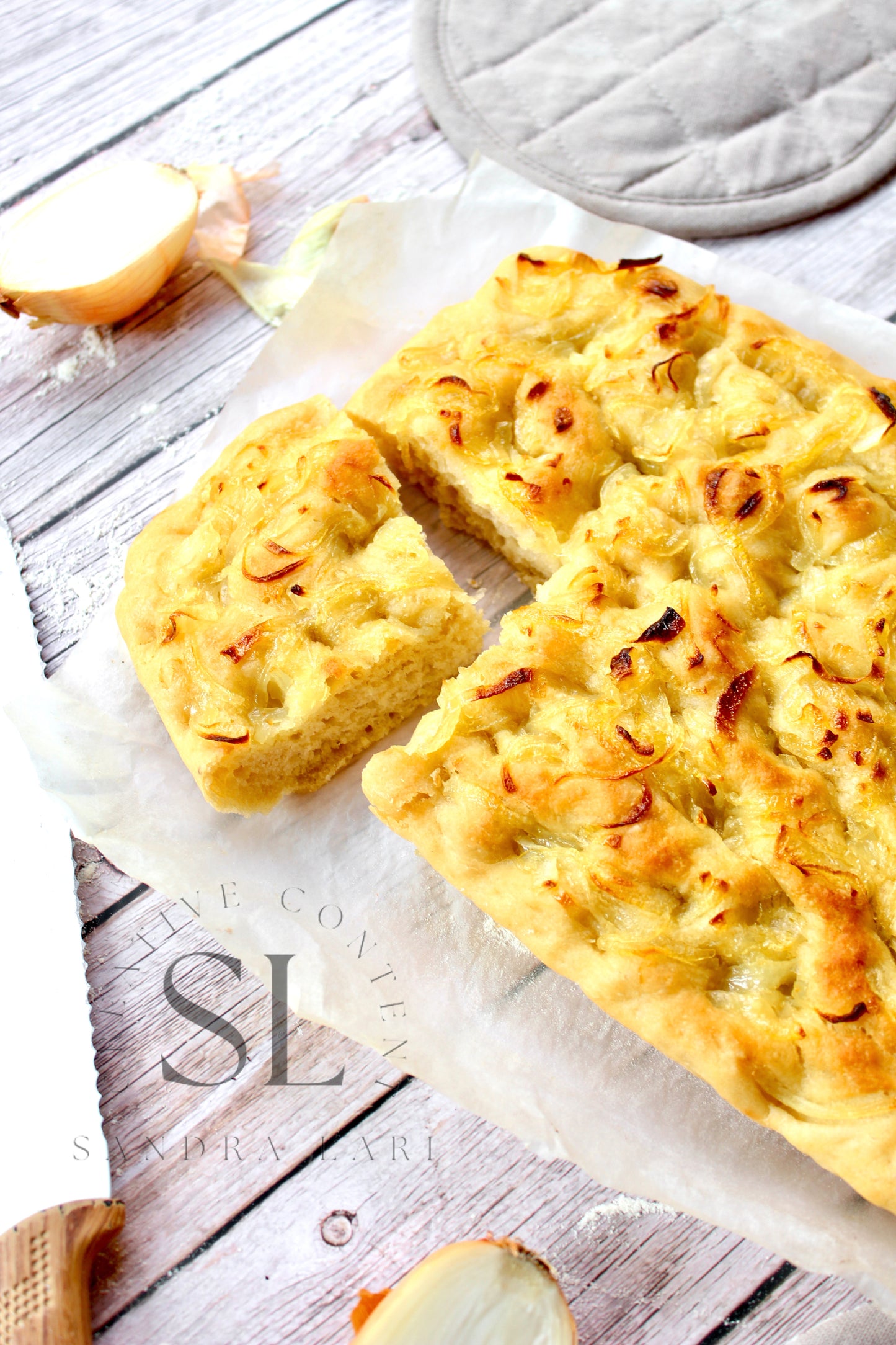 Easy Sourdough Focaccia with Caramelized Onions Set 2 of 3