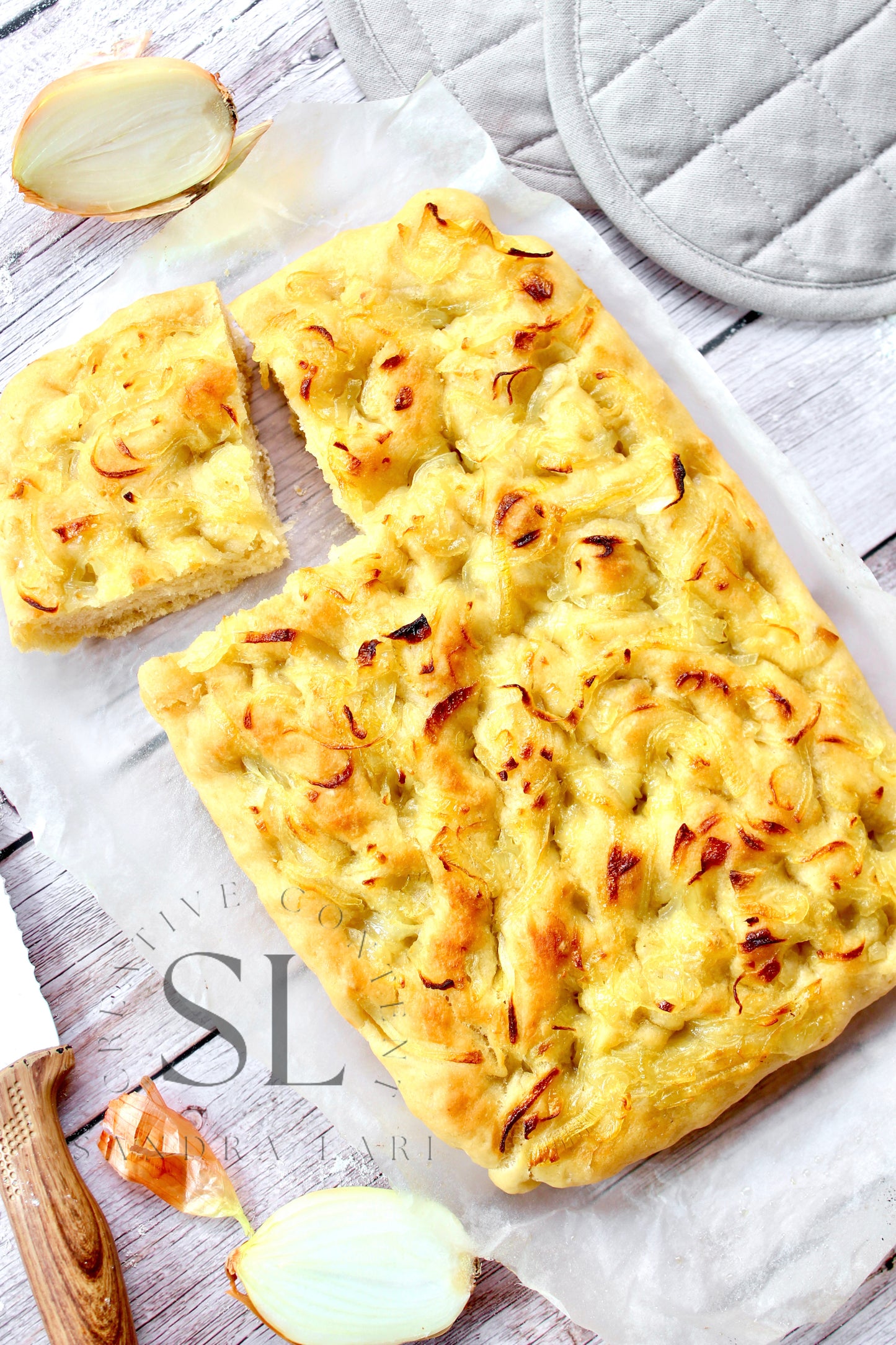 Easy Sourdough Focaccia with Caramelized Onions Set 2 of 3