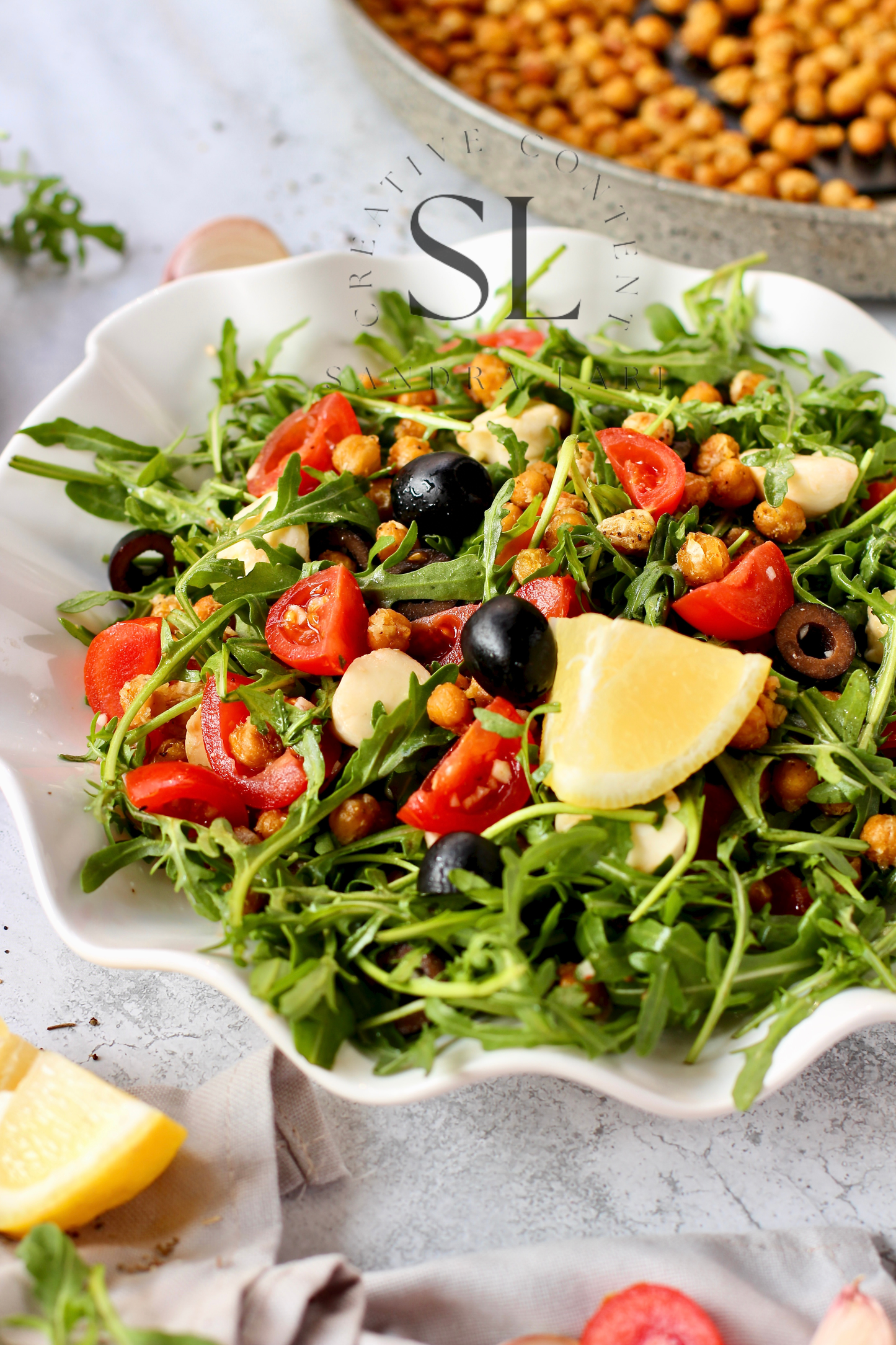 Caprese Arugula Salad with Roasted Chickpeas - Set 4 of 4