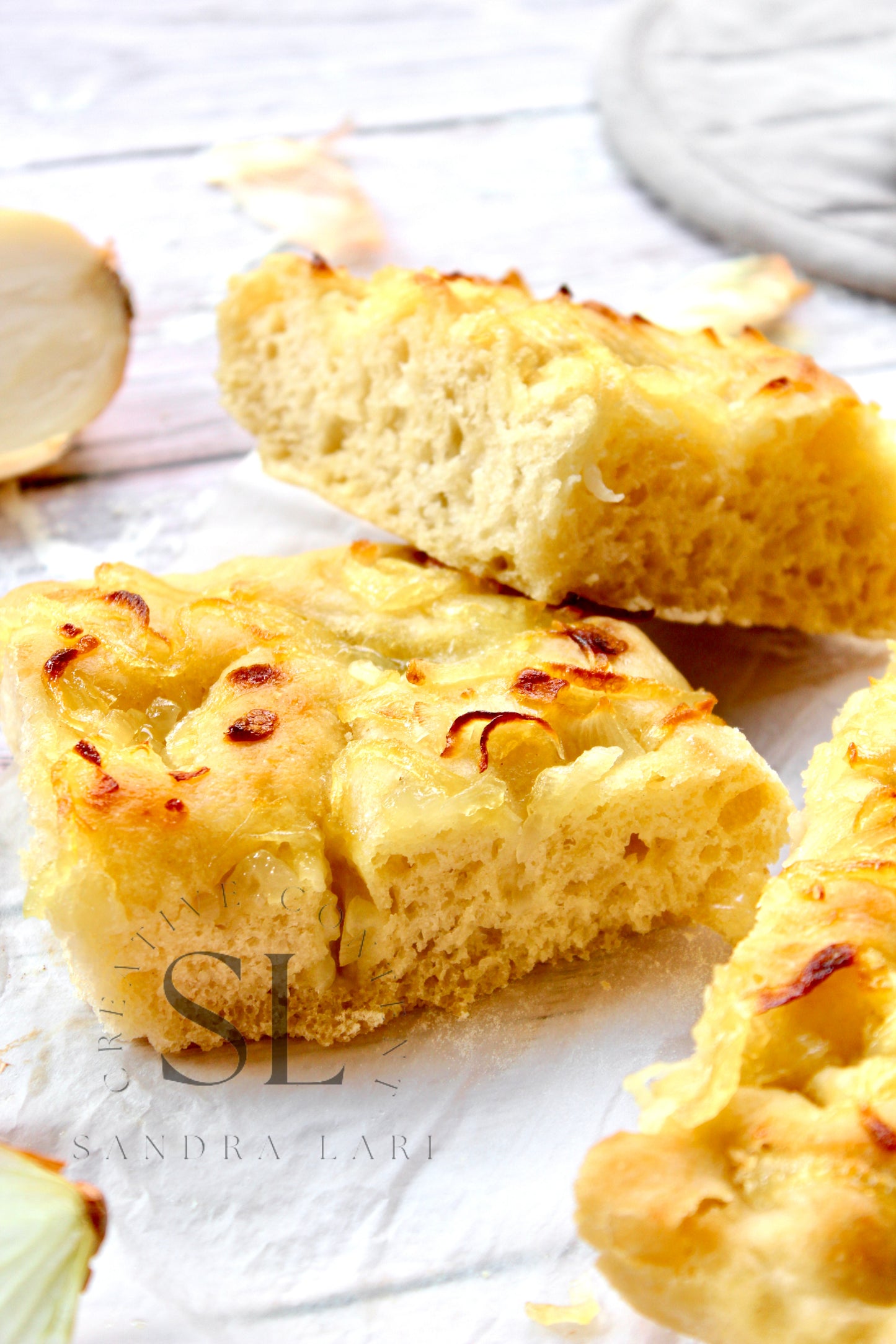 Easy Sourdough Focaccia with Caramelized Onions Set 2 of 3