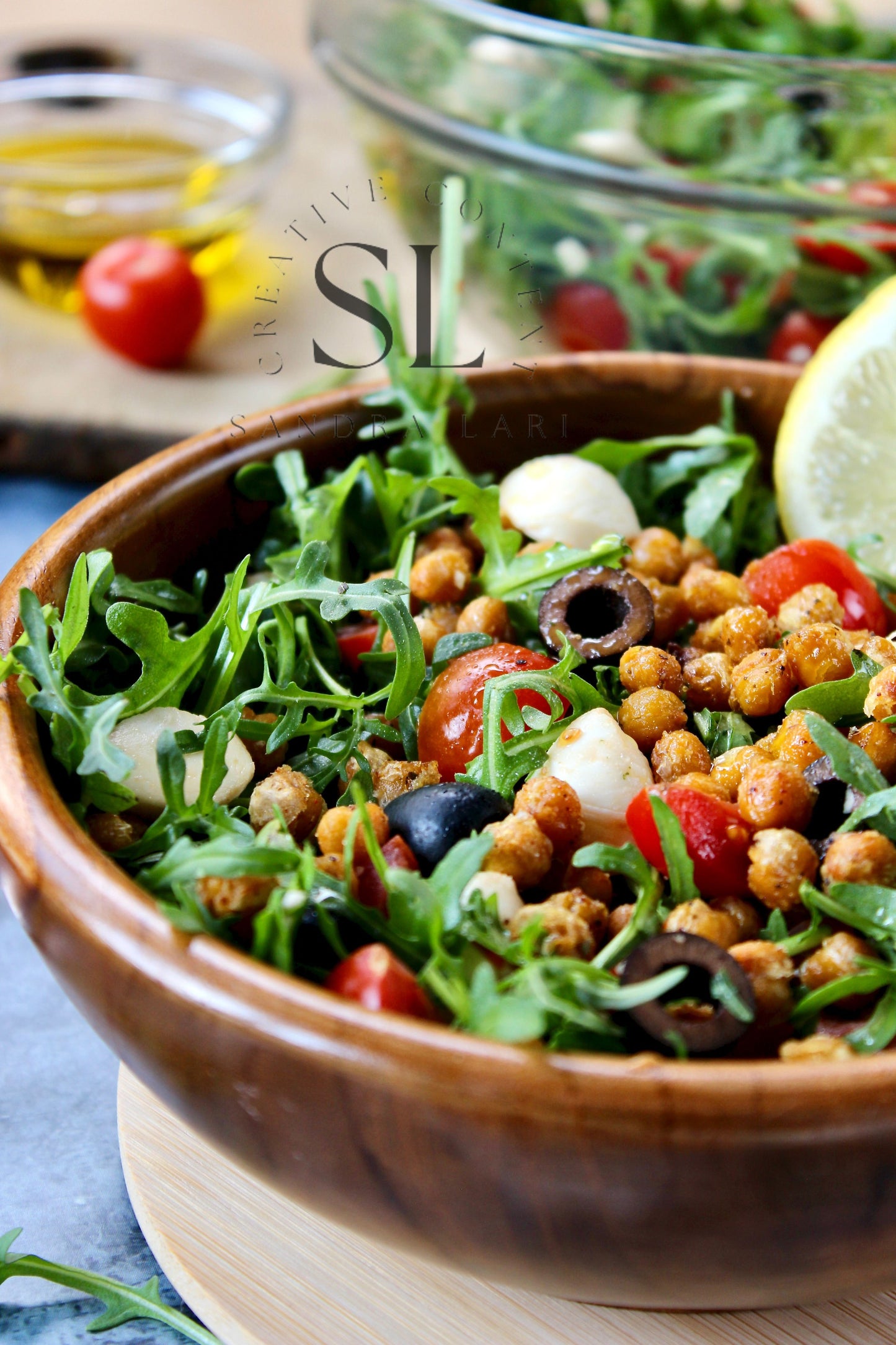Caprese Arugula Salad with Roasted Chickpeas - Set 3 of 4