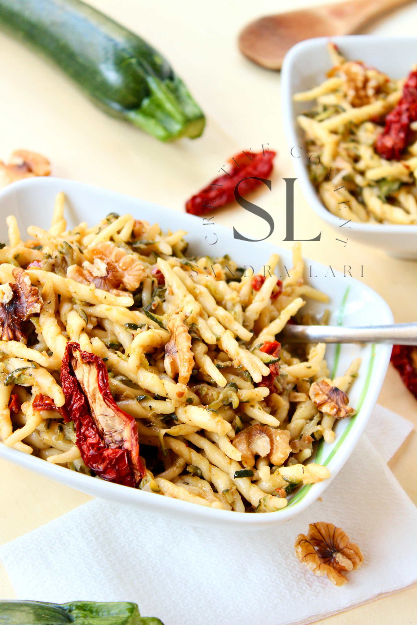 Vegan Pasta with Zucchine, Dry Tomatoes and Walnuts - Set 1 of 3