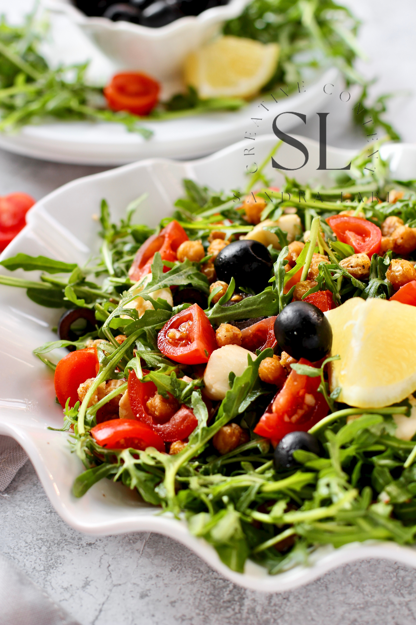 Caprese Arugula Salad with Roasted Chickpeas - Set 4 of 4