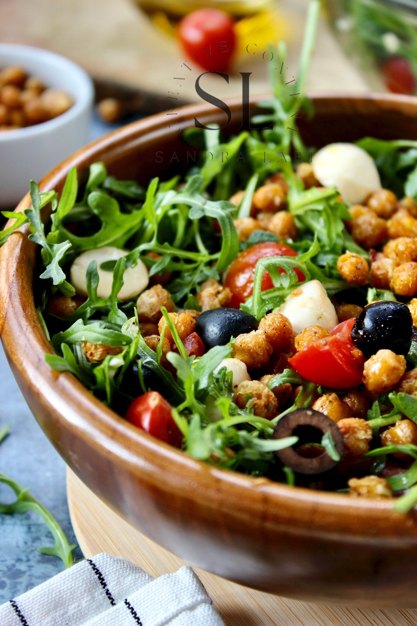 Caprese Arugula Salad with Roasted Chickpeas - Set 3 of 4