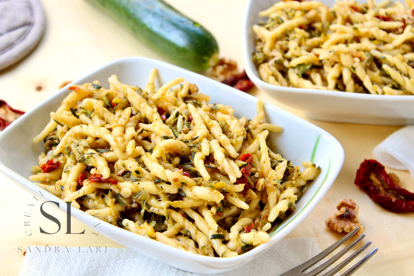 Vegan Pasta with Zucchine, Dry Tomatoes and Walnuts - Set 1 of 3