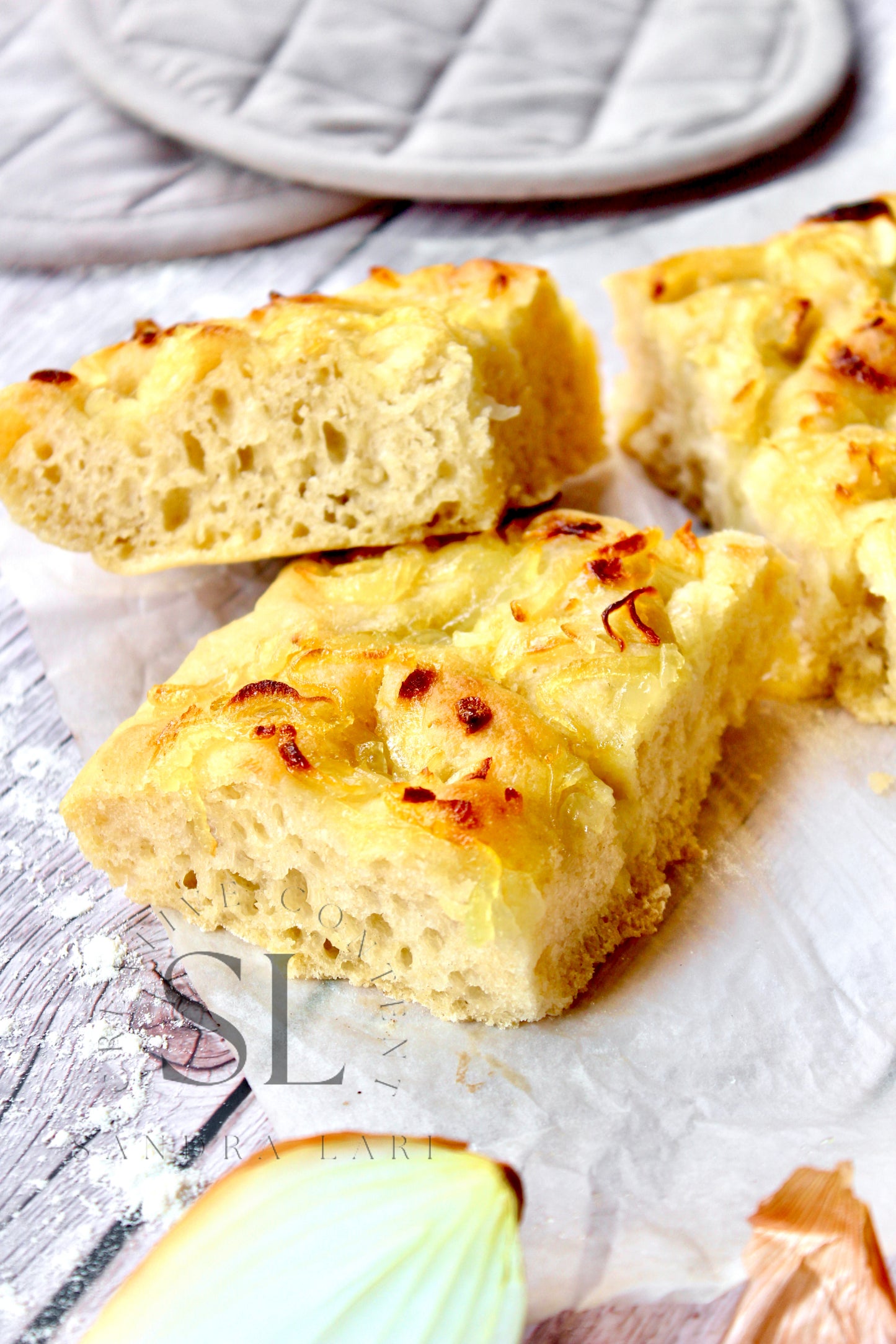 Easy Sourdough Focaccia with Caramelized Onions Set 2 of 3