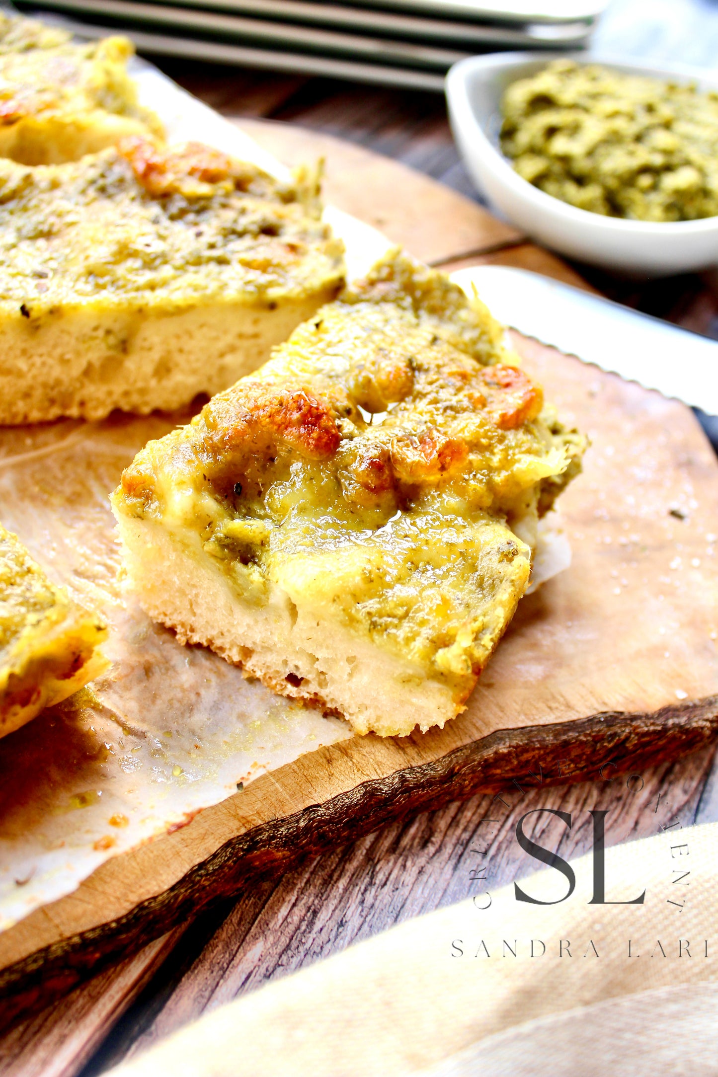 Sourdough Focaccia with Basil Pesto & Mozzarella Cheese - Exclusive