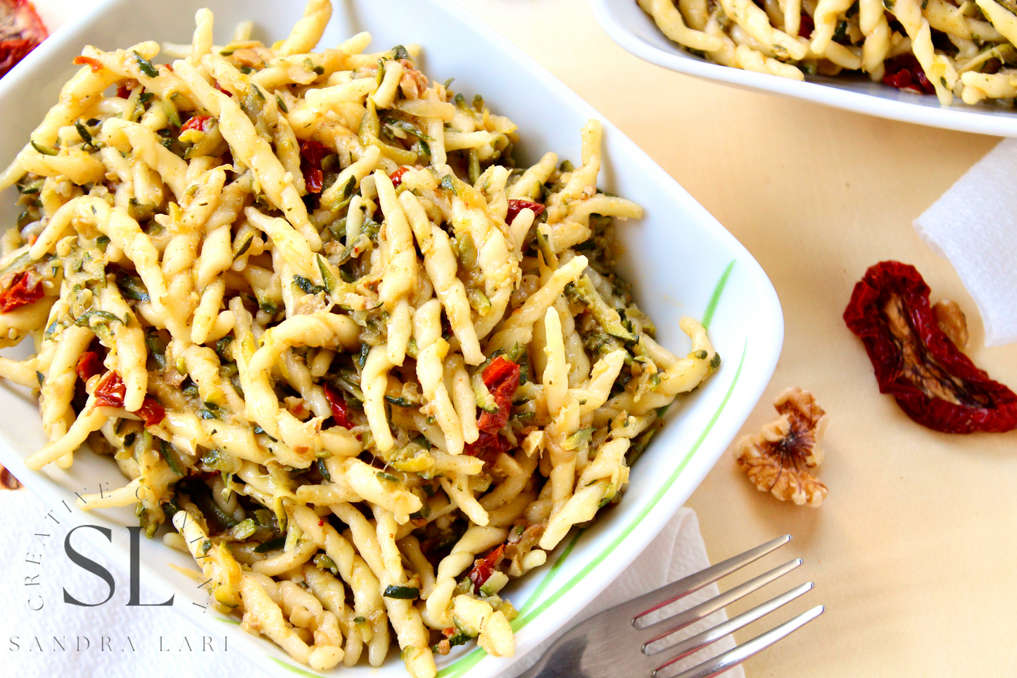 Vegan Pasta with Zucchine, Dry Tomatoes and Walnuts - Set 1 of 3