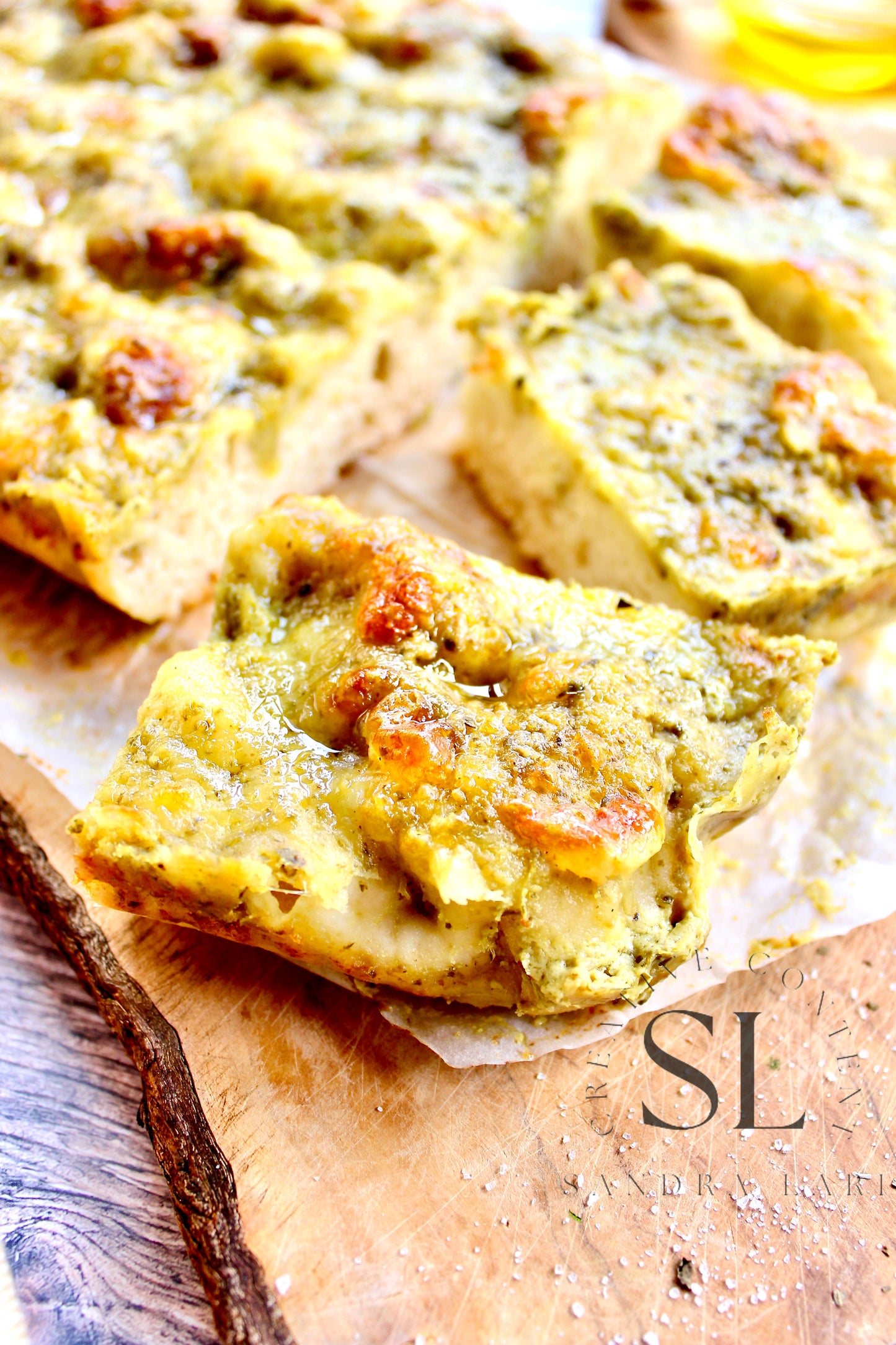 Sourdough Focaccia with Basil Pesto & Mozzarella Cheese - Exclusive